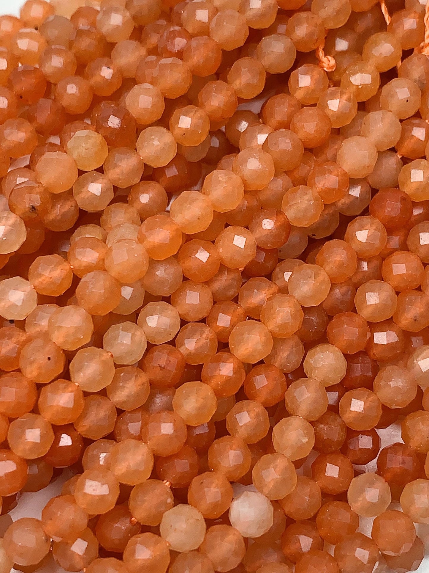Genuine Natural Orange Red Aventurine Faceted Round Beads 15.5" Strand 2mm 3mm 4mm