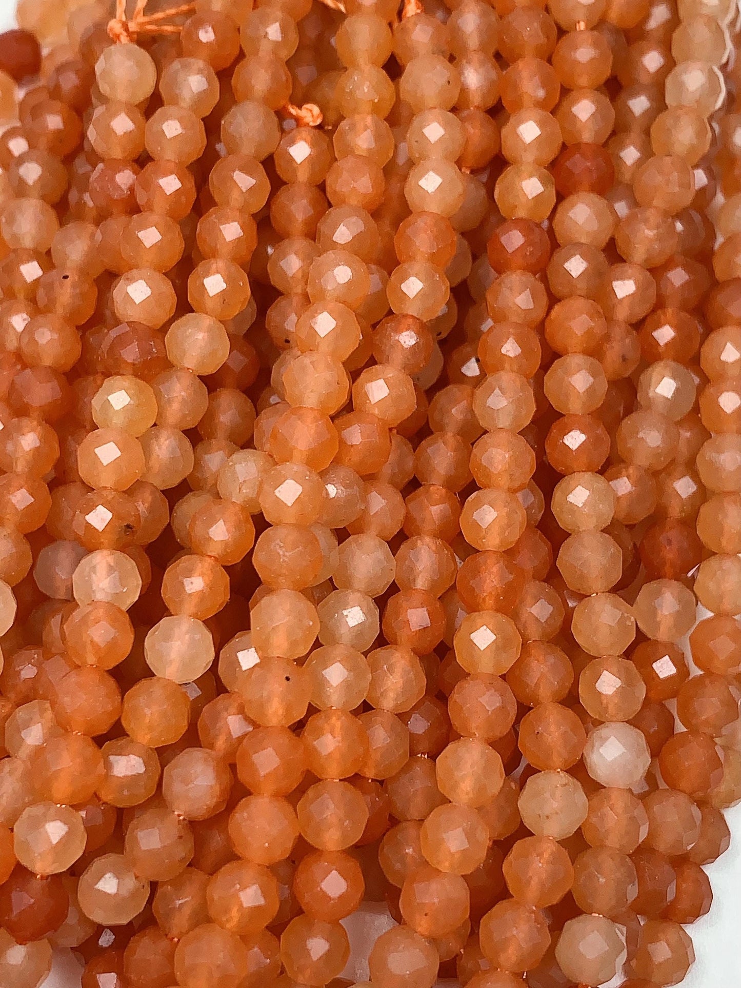 Genuine Natural Orange Red Aventurine Faceted Round Beads 15.5" Strand 2mm 3mm 4mm