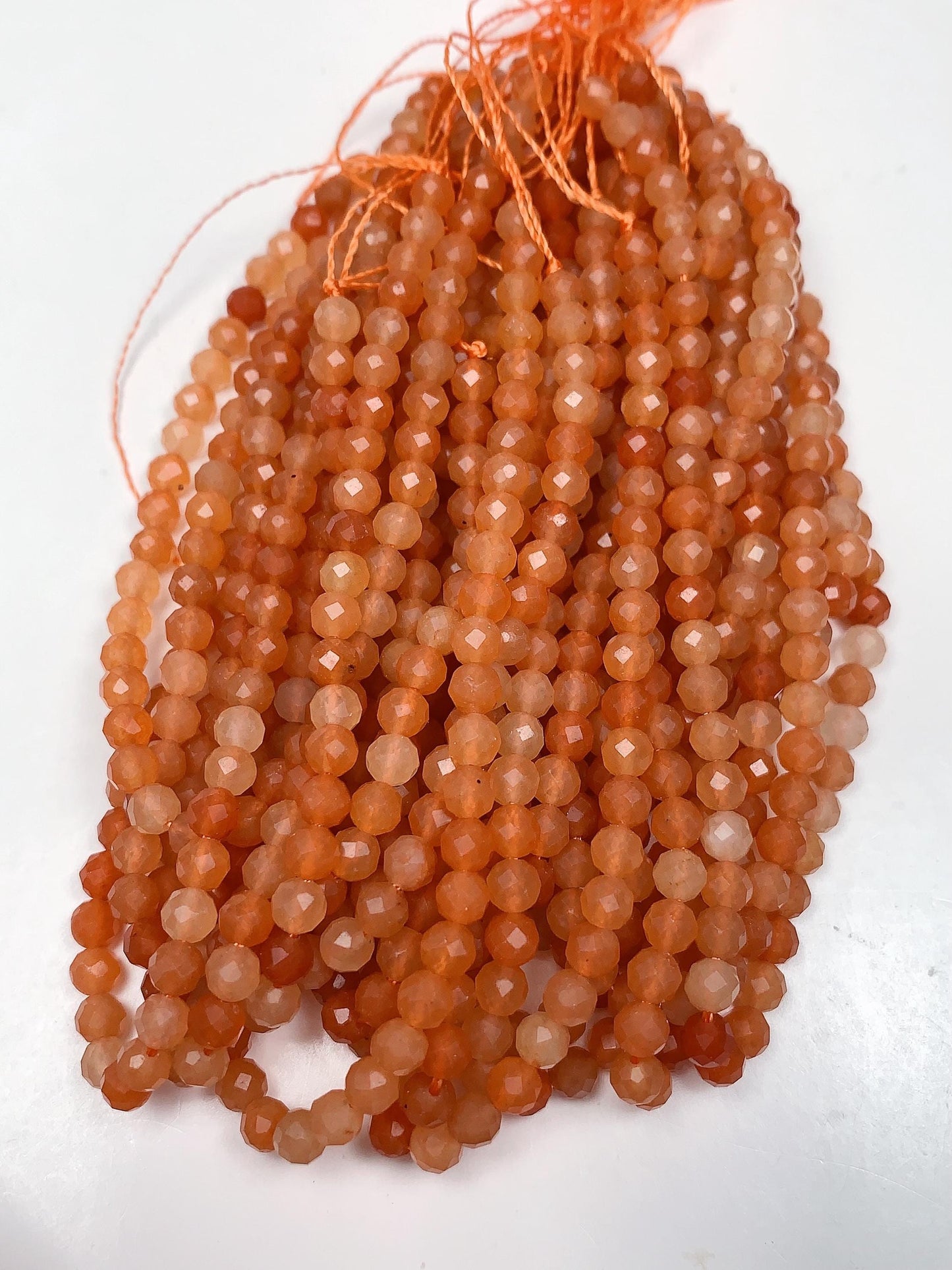 Genuine Natural Orange Red Aventurine Faceted Round Beads 15.5" Strand 2mm 3mm 4mm