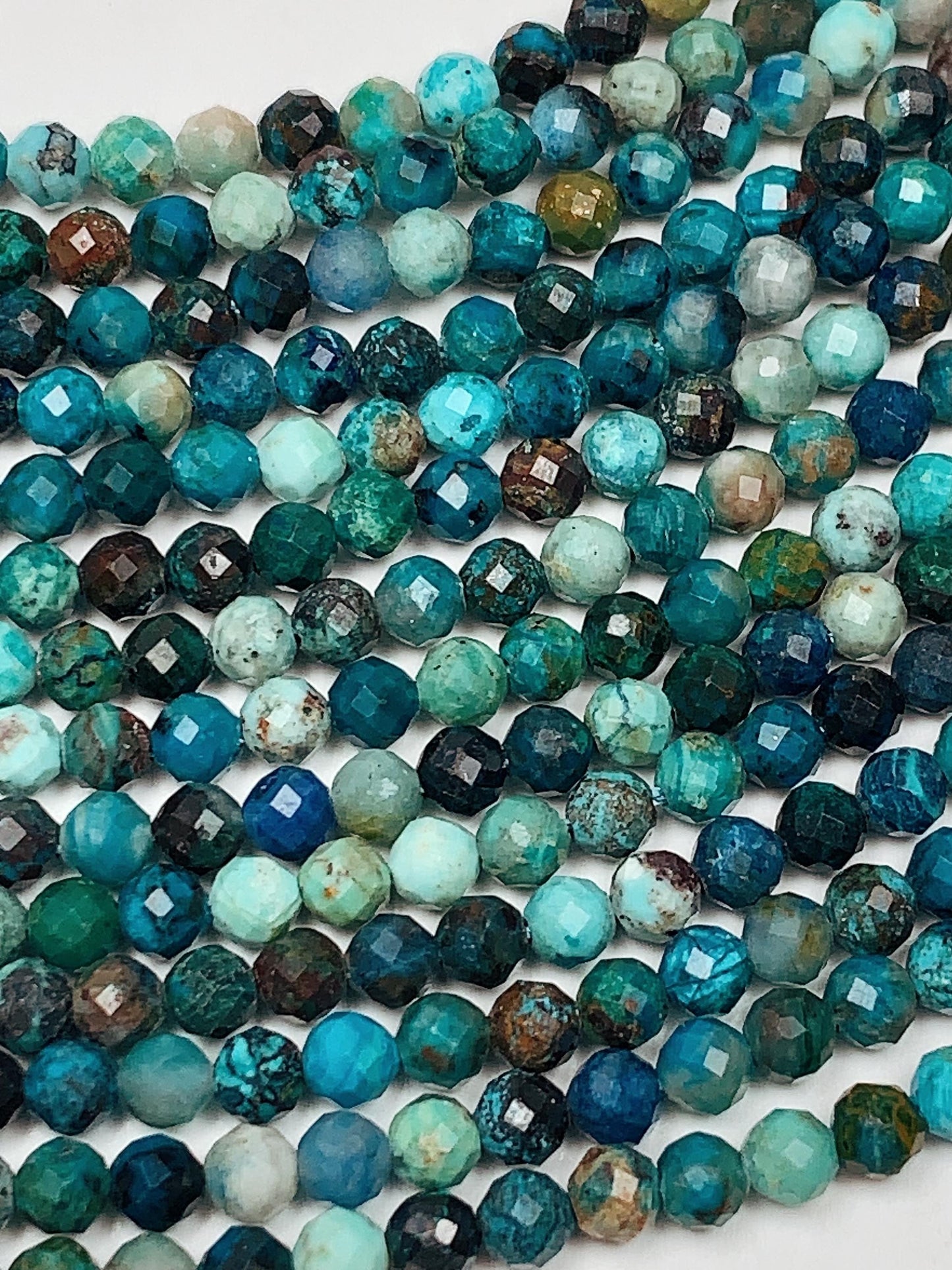 Natural Green Blue Brown Chrysocolla Azurite Faceted Round  beads 15.5" Strand gemstone