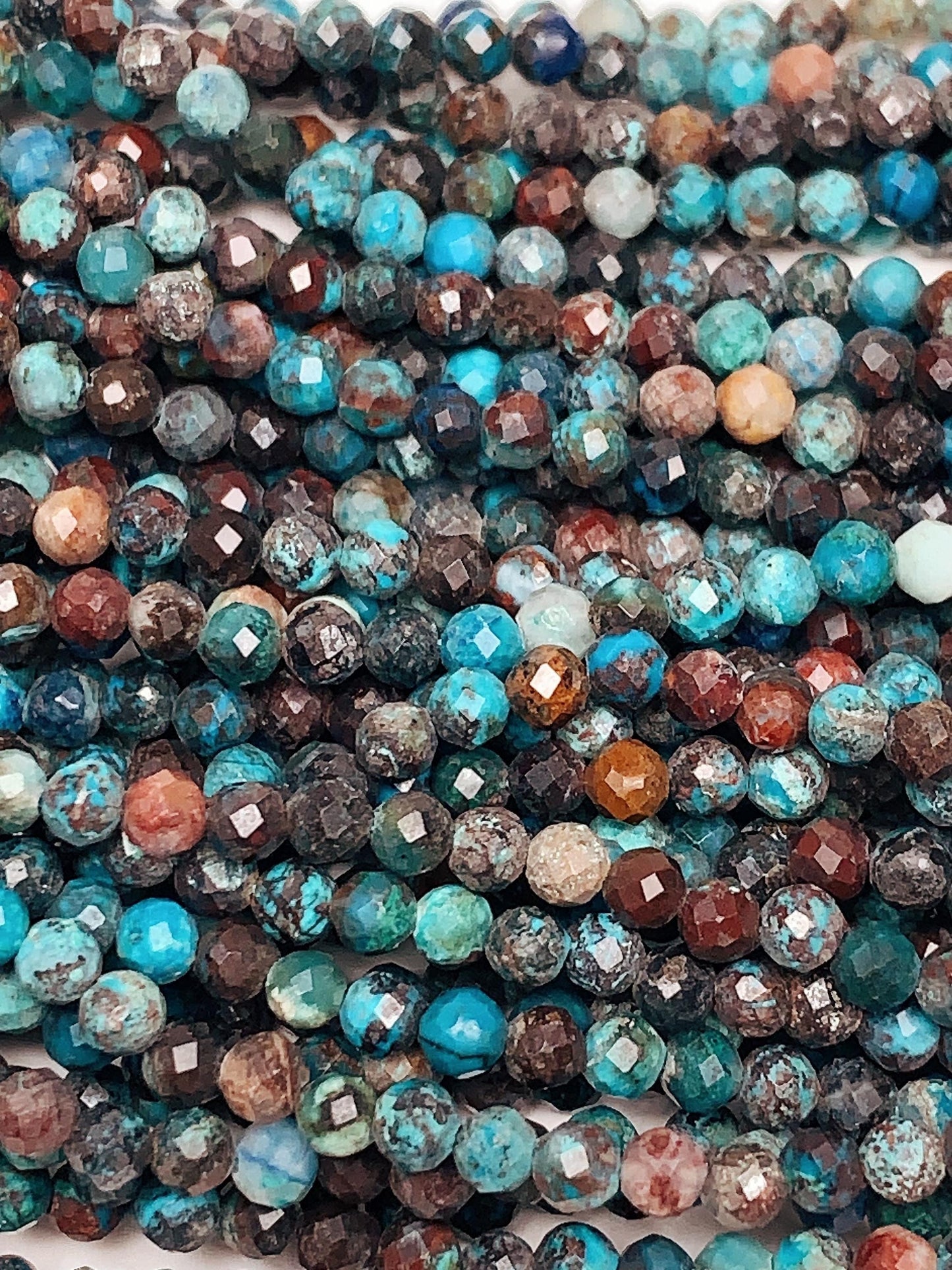 Faceted Chrysocolla Azurite Beads: Natural Phoenix Brown Blue Gemstone, 15.5" Strand