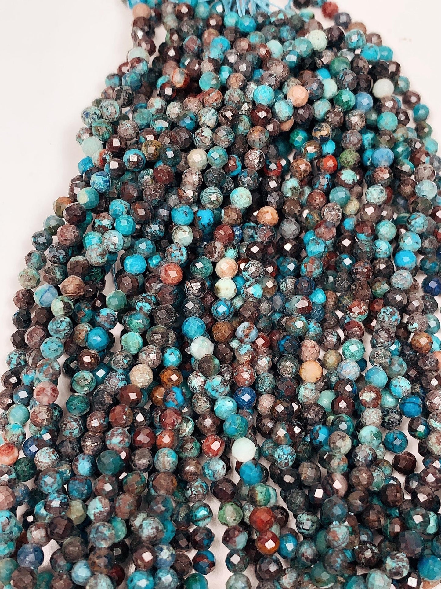 Faceted Chrysocolla Azurite Beads: Natural Phoenix Brown Blue Gemstone, 15.5" Strand