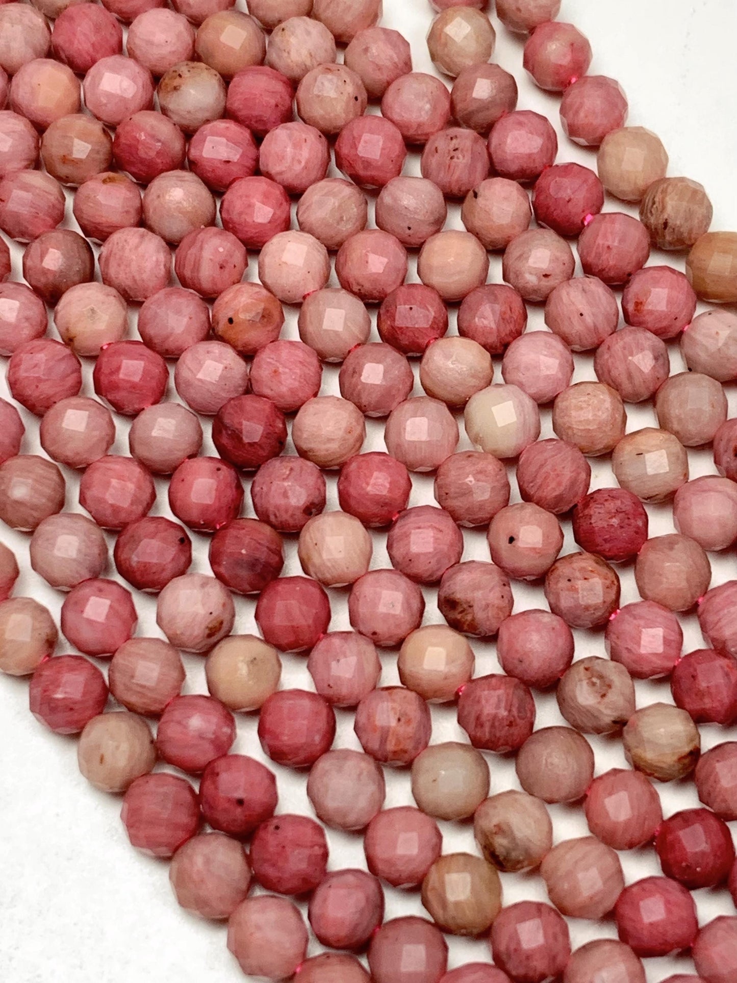 Genuine Natural Pink Red Rhodonite Faceted Round Beads 15.5" Strand 2mm 3mm 4mm