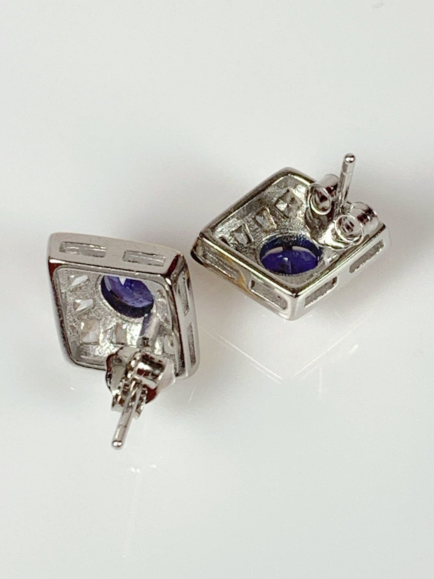 4mm X 5mm Genuine Natural Blue Sapphire( heated ) Oval Cut 18K white Gold Plated S 925Sterling Silver Earring