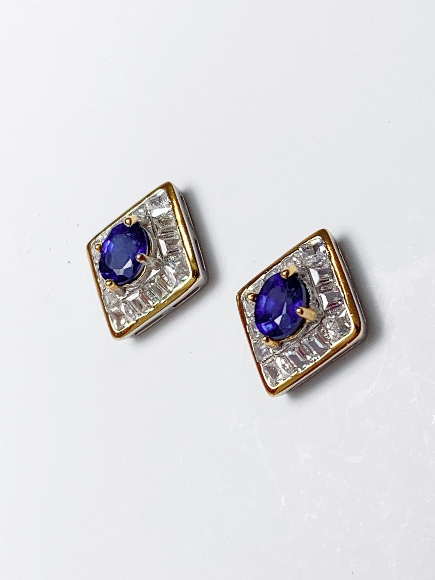 4mm X 5mm Genuine Natural Blue Sapphire( heated ) Oval Cut 18K white Gold Plated S 925Sterling Silver Earring