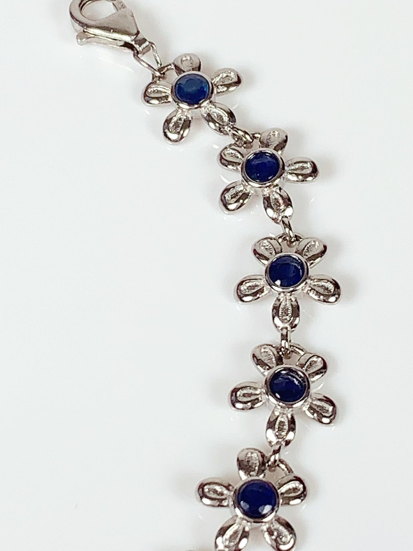 Blue Sapphire Flower Bracelet: 18K White Gold Plated Sterling Silver