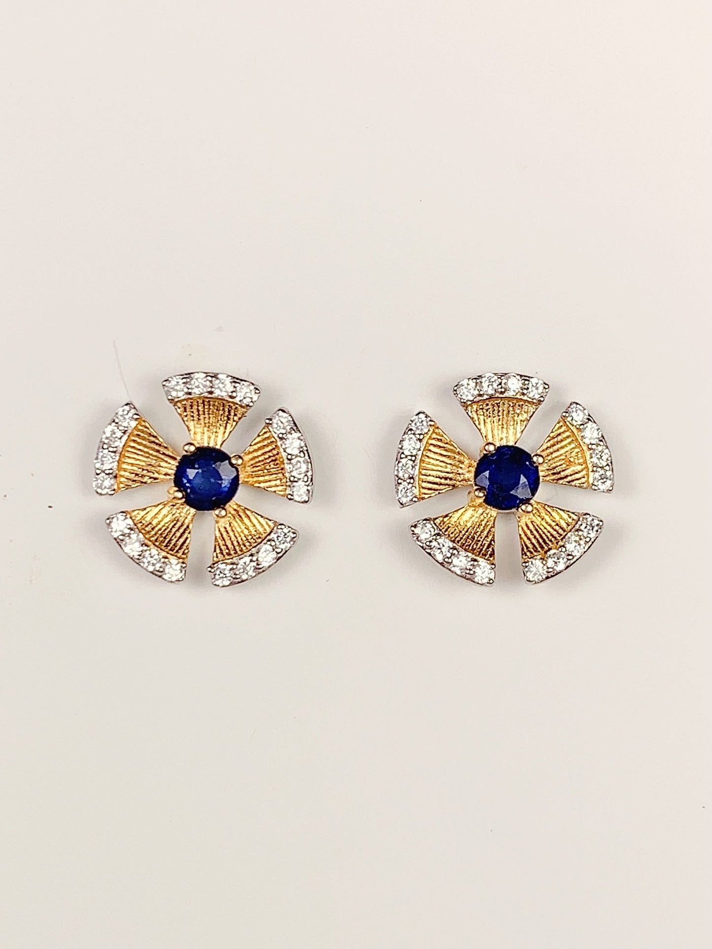 Blue Sapphire Sterling Silver Earrings: 18K Gold Plated