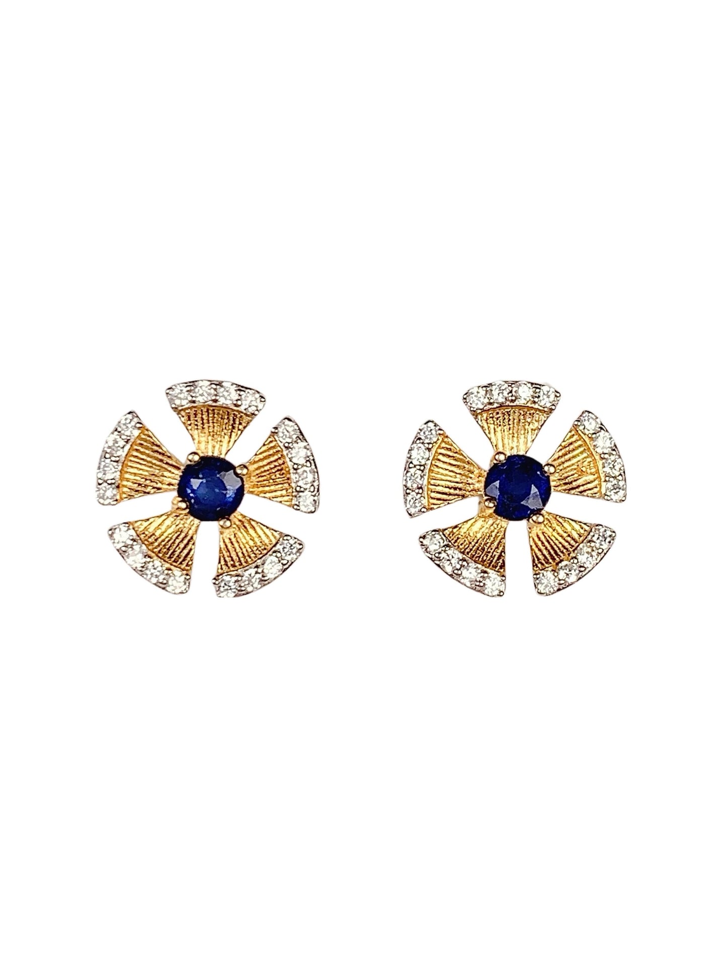 Blue Sapphire Sterling Silver Earrings: 18K Gold Plated