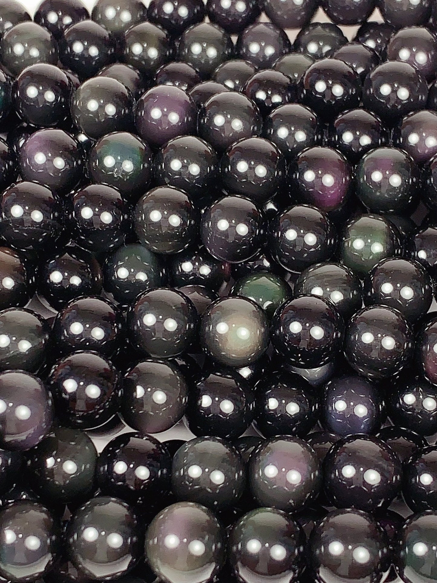 Natural Rainbow Obsidian Smooth Round Beads Gemstone 15.5" Strand