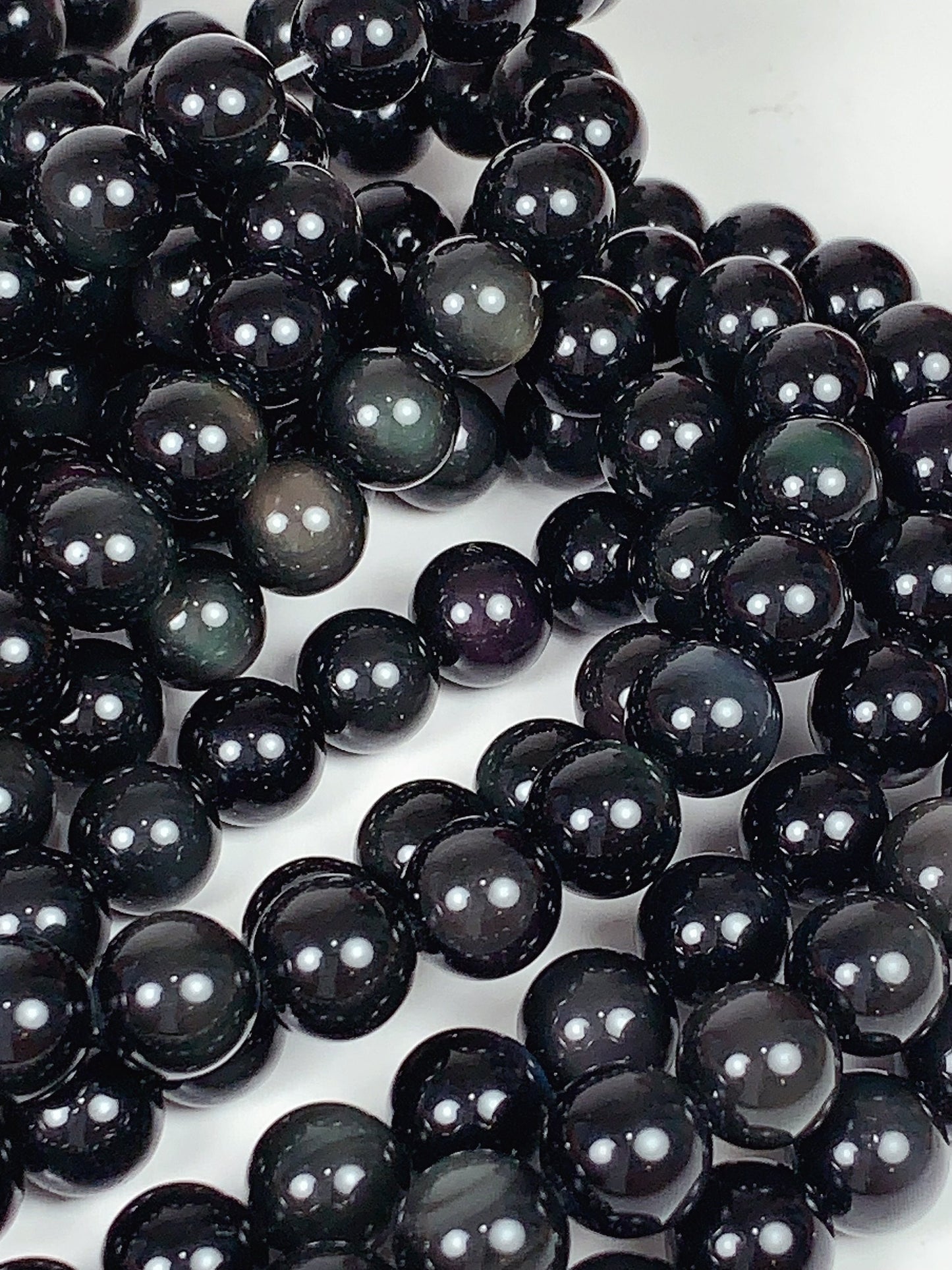 Natural Rainbow Obsidian Smooth Round Beads Gemstone 15.5" Strand