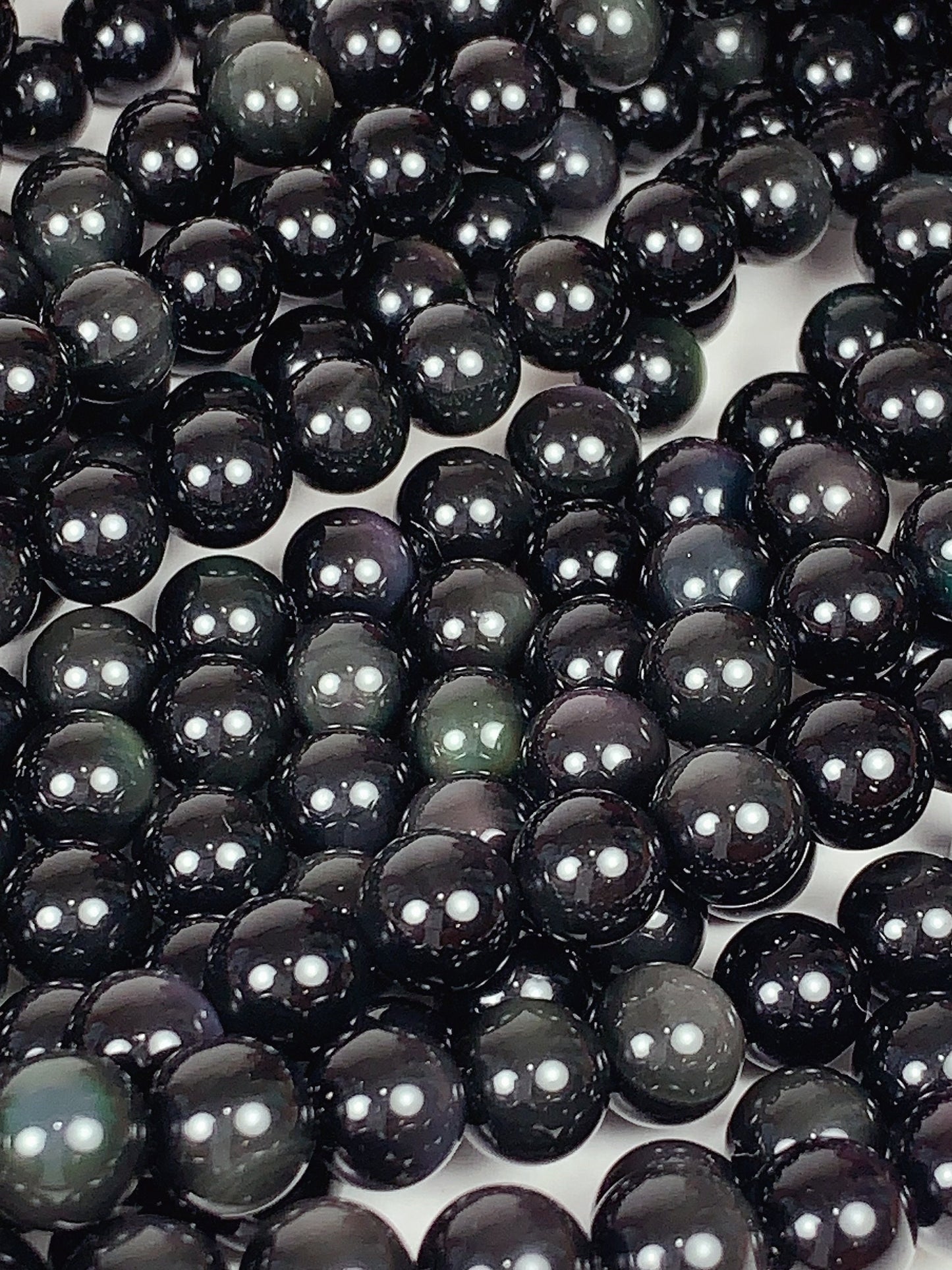 Natural Rainbow Obsidian Smooth Round Beads Gemstone 15.5" Strand