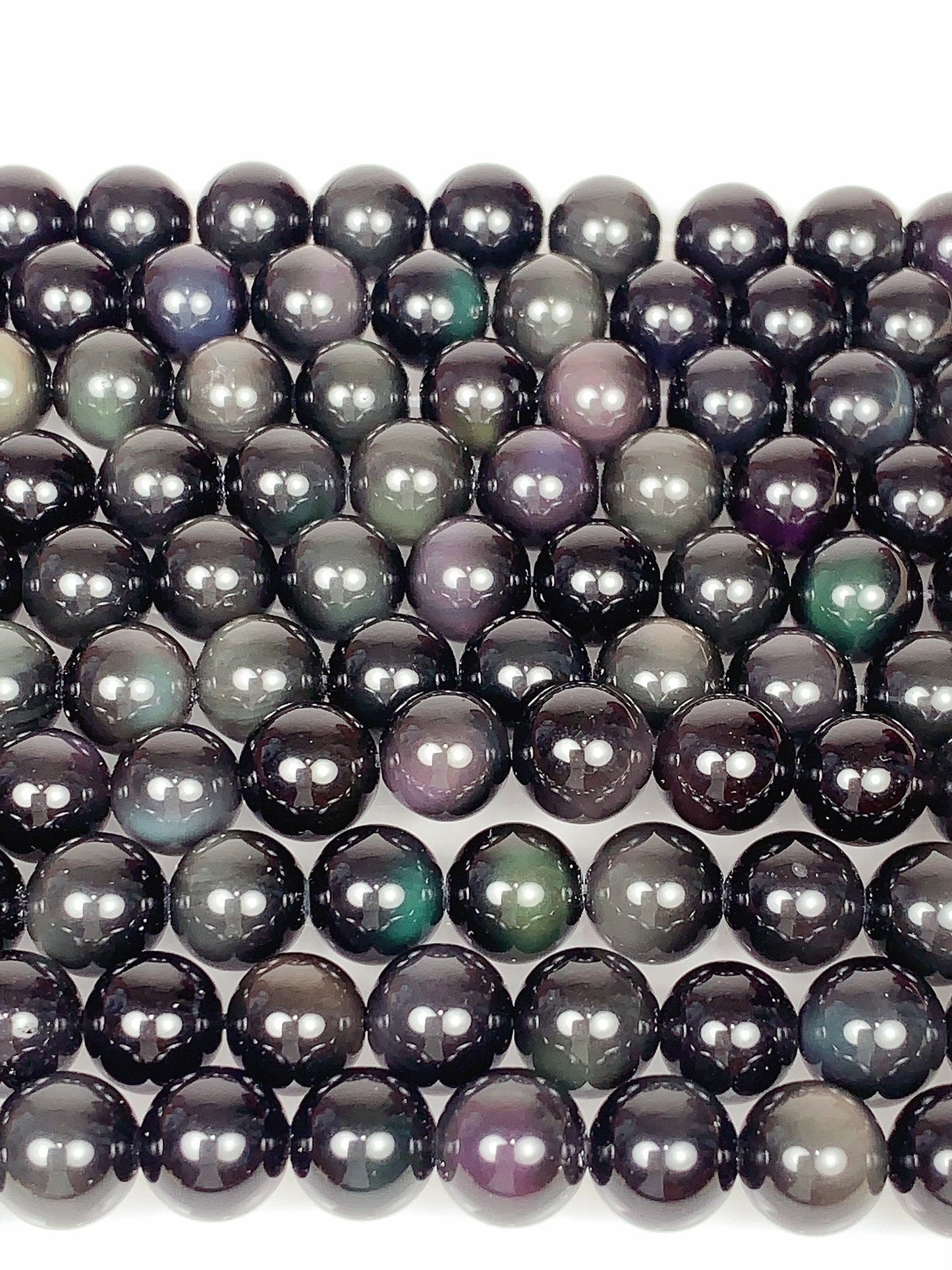 Natural Rainbow Obsidian Smooth Round Beads Gemstone 15.5" Strand