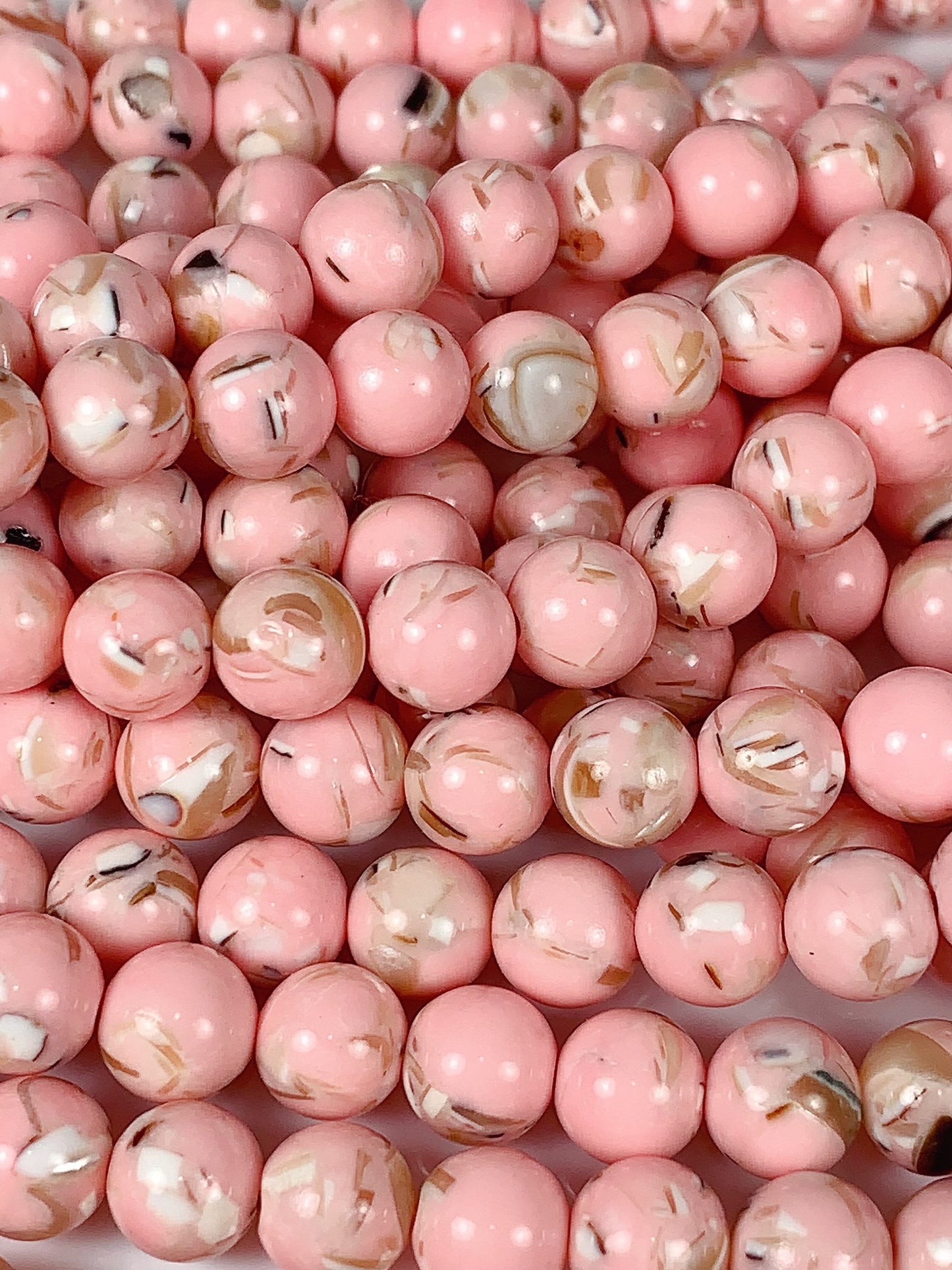 Pink Dyed Synthetic Shell Smooth Round Beads 15.5" Strand Gemstone  4mm 6mm 8mm 10mm