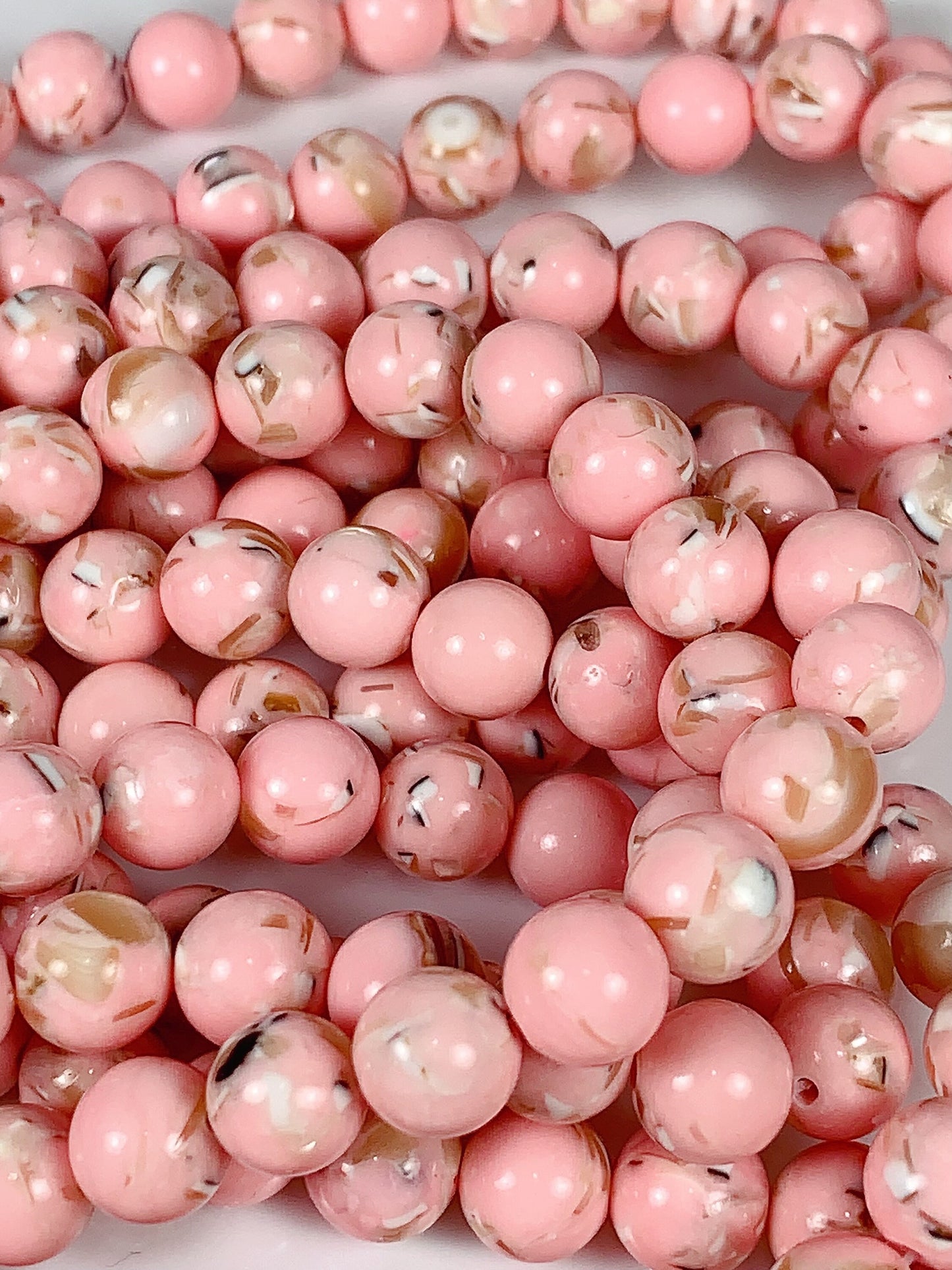 Pink Dyed Synthetic Shell Smooth Round Beads 15.5" Strand Gemstone  4mm 6mm 8mm 10mm