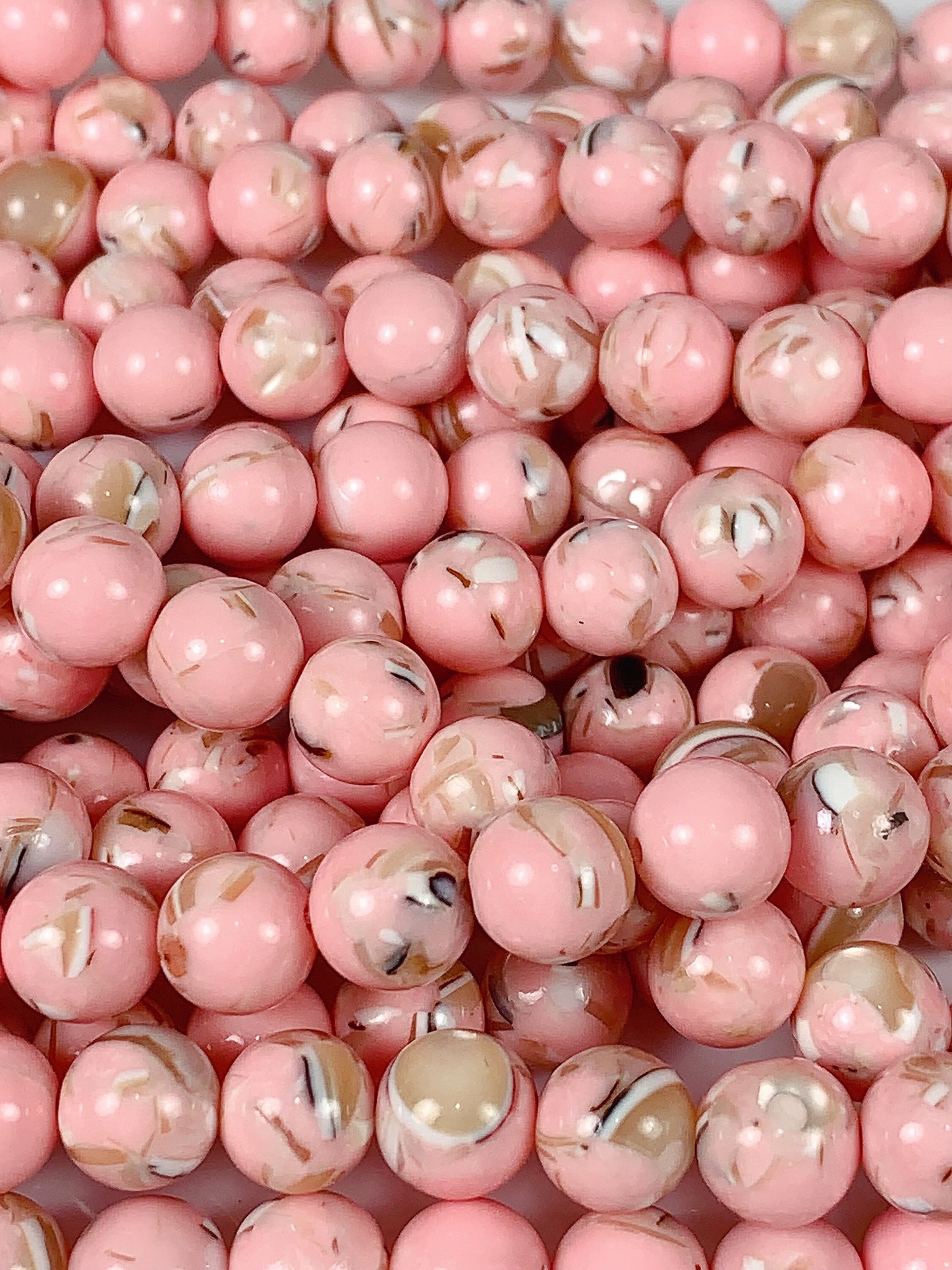 Pink Dyed Synthetic Shell Smooth Round Beads 15.5" Strand Gemstone  4mm 6mm 8mm 10mm