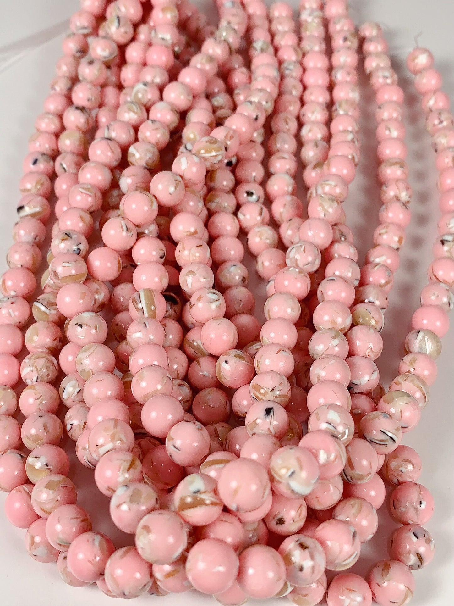 Pink Dyed Synthetic Shell Smooth Round Beads 15.5" Strand Gemstone  4mm 6mm 8mm 10mm