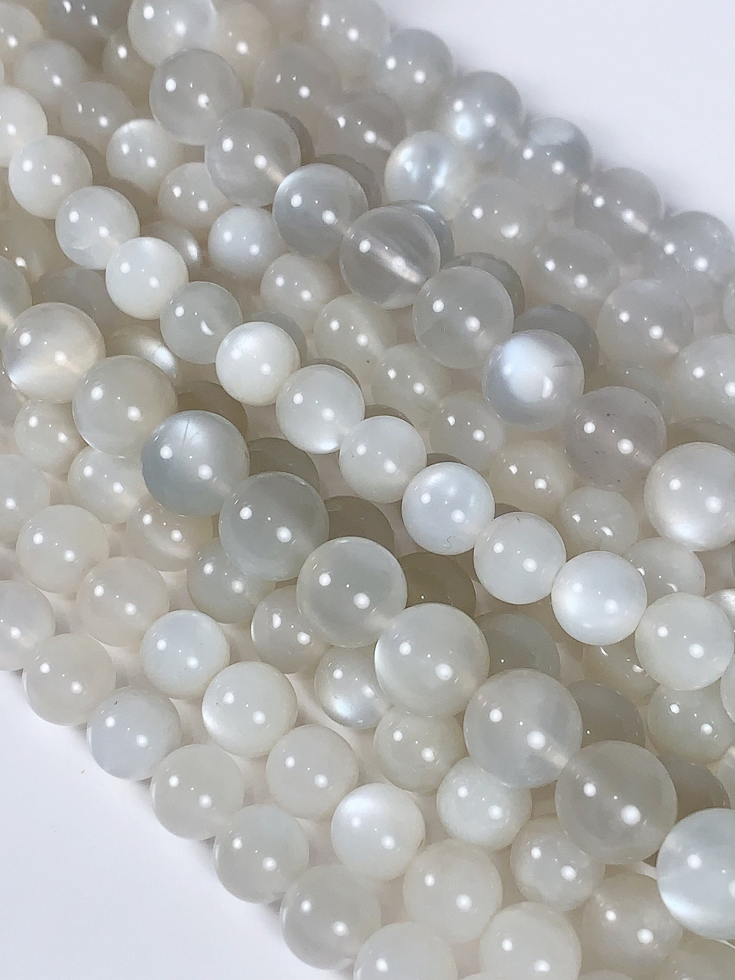 AAA Gray White Moonstone Beads: Genuine Cat Eye Gemstone, 15.5" Strand