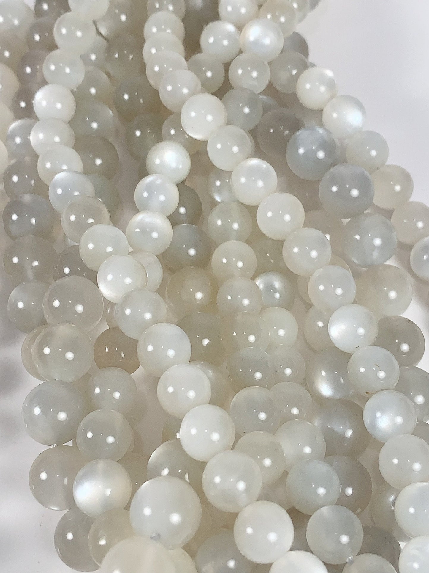 AAA Gray White Moonstone Beads: Genuine Cat Eye Gemstone, 15.5" Strand