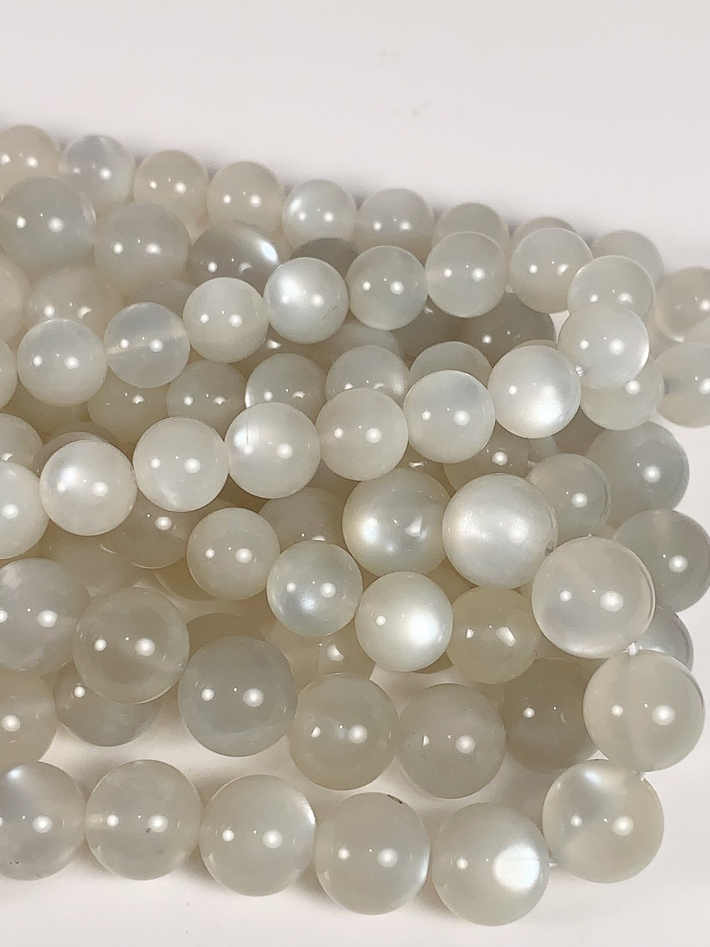 AAA Gray White Moonstone Beads: Genuine Cat Eye Gemstone, 15.5" Strand