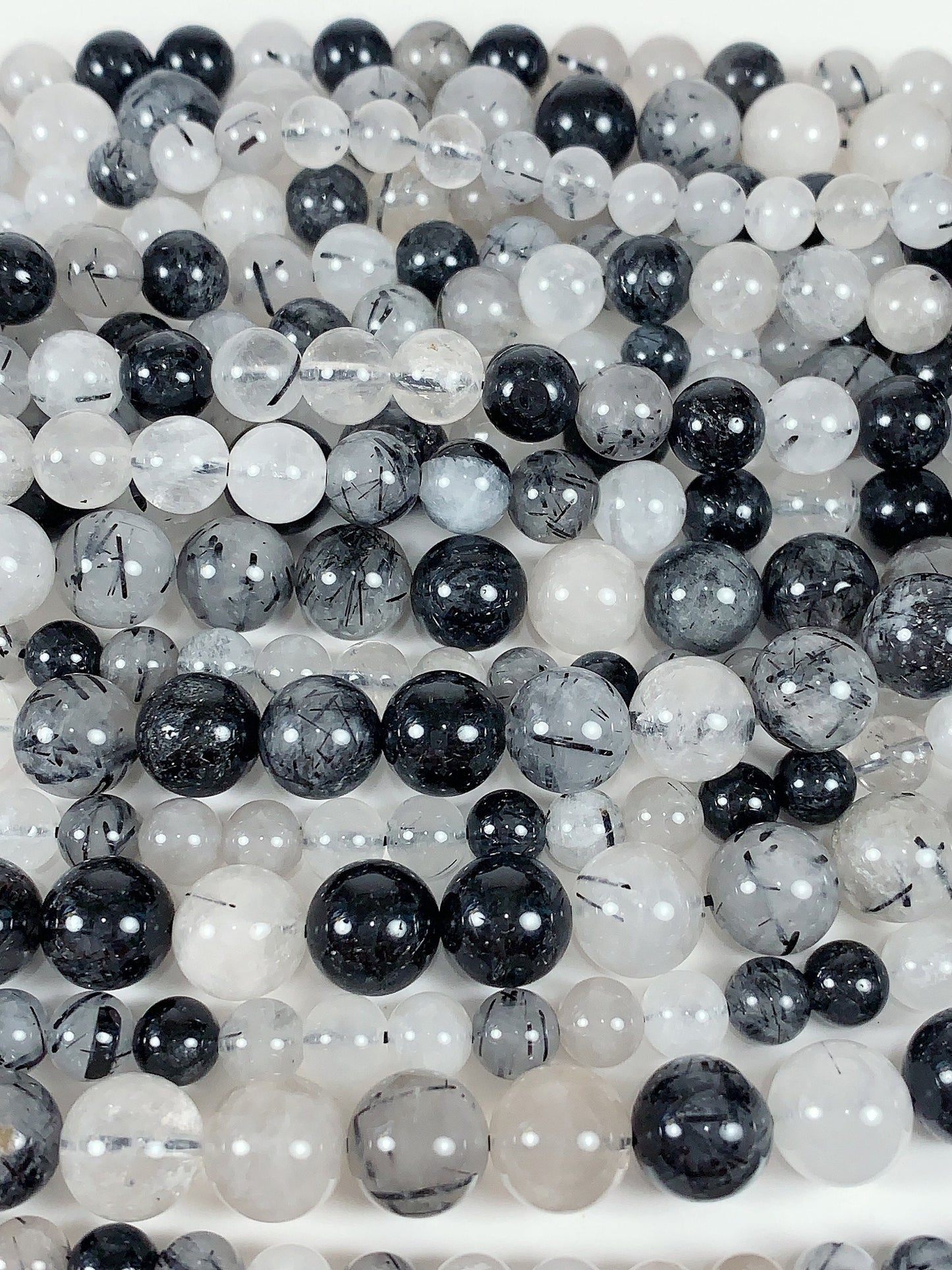 Black Tourmaline Rutilated Quartz Beads: Natural Gemstone Strand
