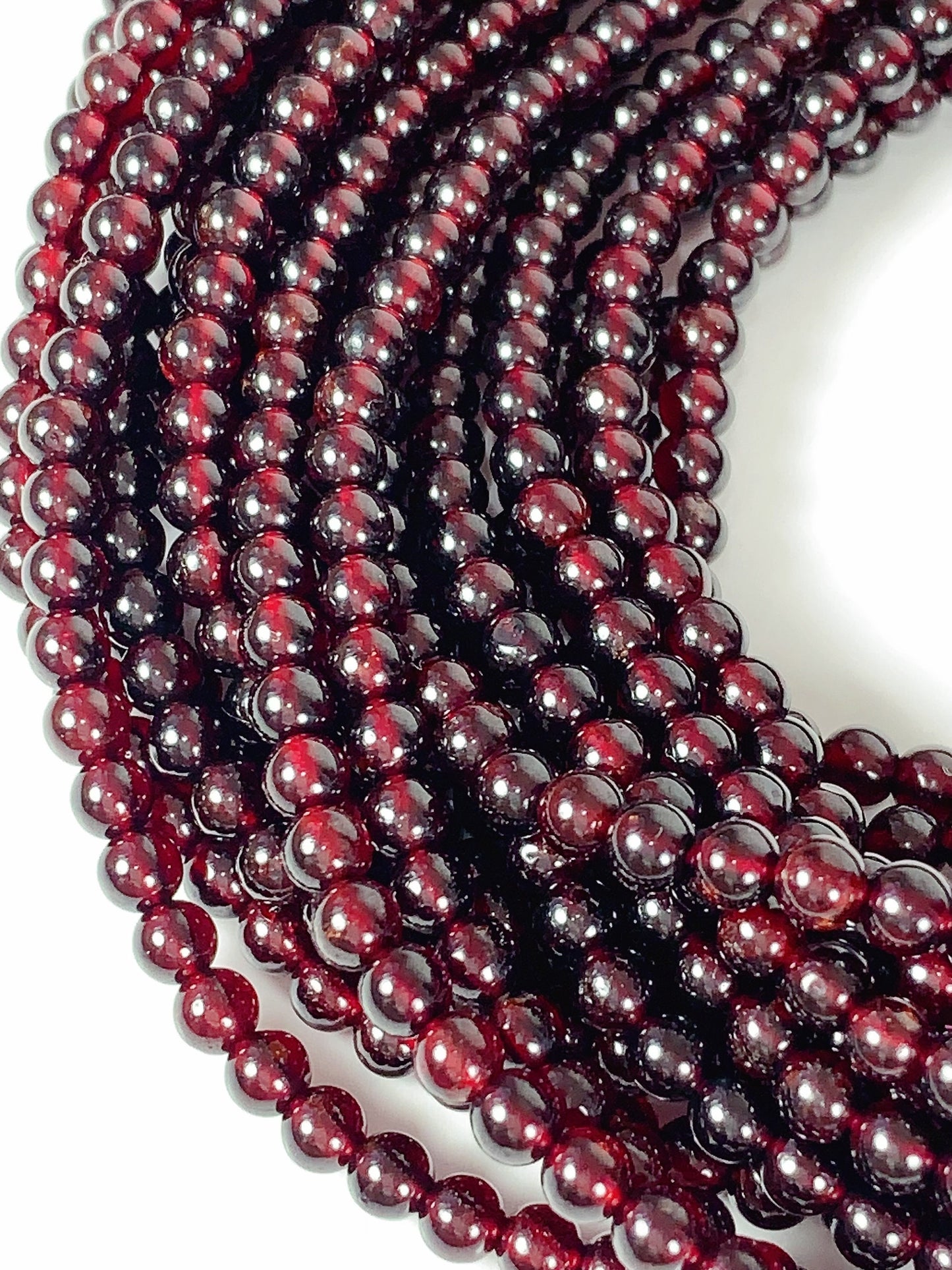 Grade AA Genuine Natural Red Garnet Smooth Round Beads  Stretch Necklace 4mm