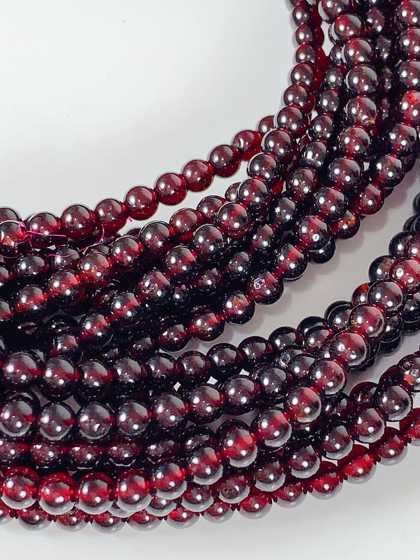 Grade AA Genuine Natural Red Garnet Smooth Round Beads  Stretch Necklace 4mm