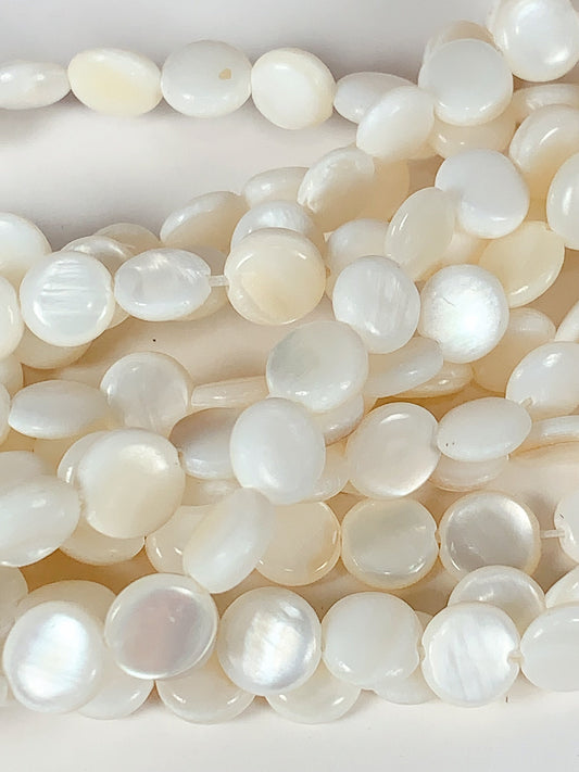Genuine Natural White Mother of pearl Shell  Smooth Flat Round Beads 15.5" Strand 6mm 8mm 10mm 12mm 15mm