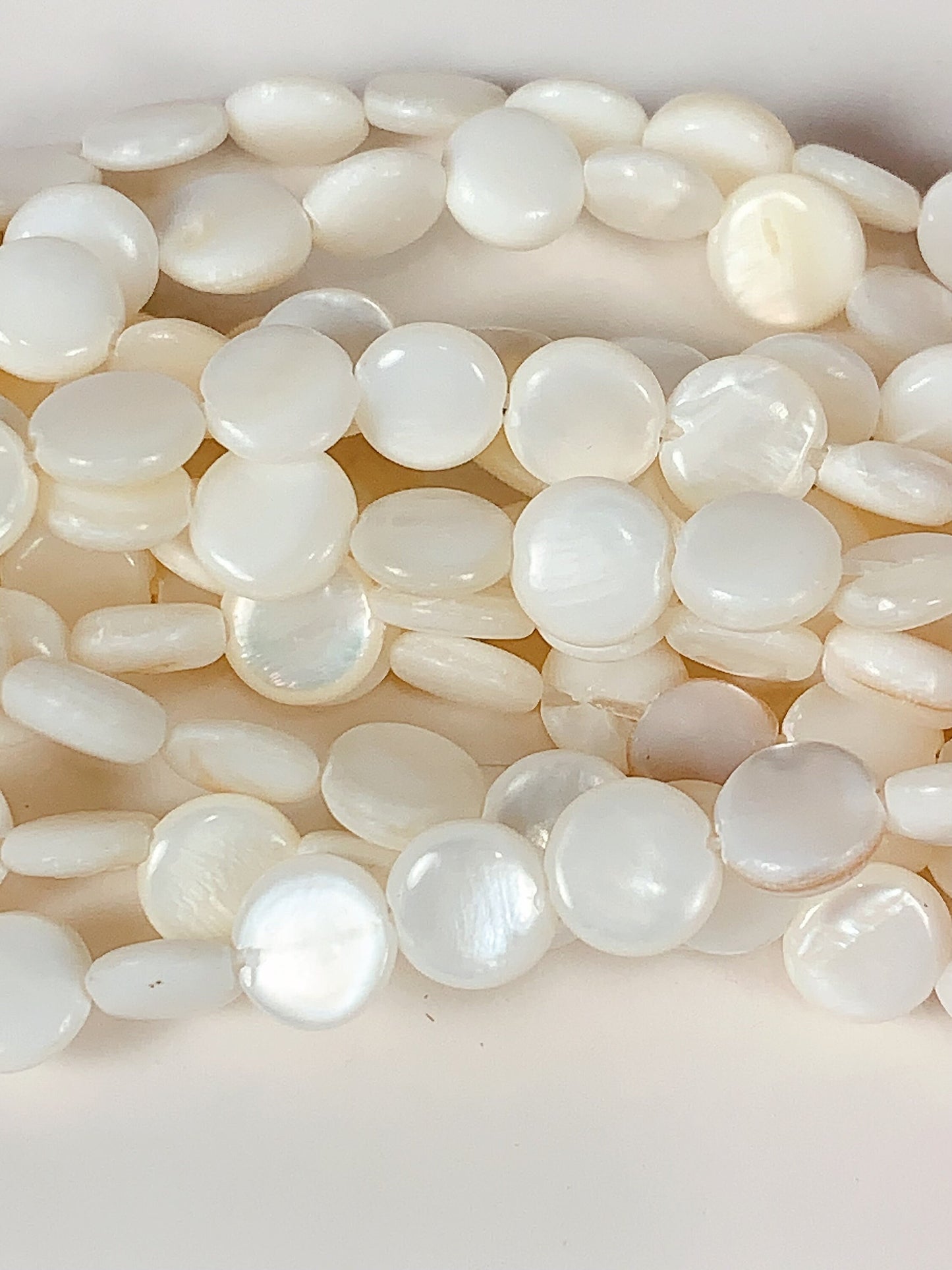 Genuine Natural White Mother of pearl Shell  Smooth Flat Round Beads 15.5" Strand 6mm 8mm 10mm 12mm 15mm