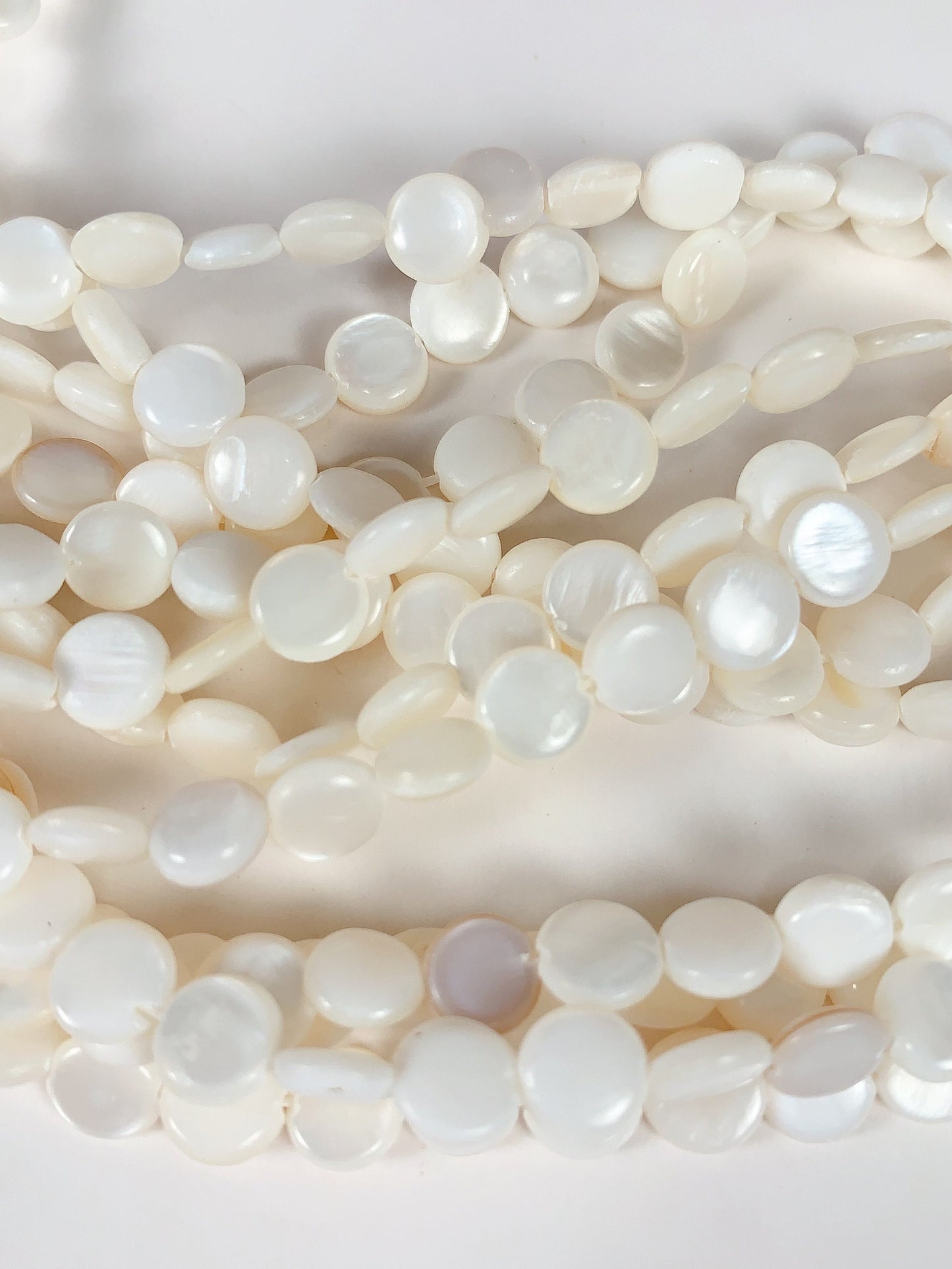 Genuine Natural White Mother of pearl Shell  Smooth Flat Round Beads 15.5" Strand 6mm 8mm 10mm 12mm 15mm