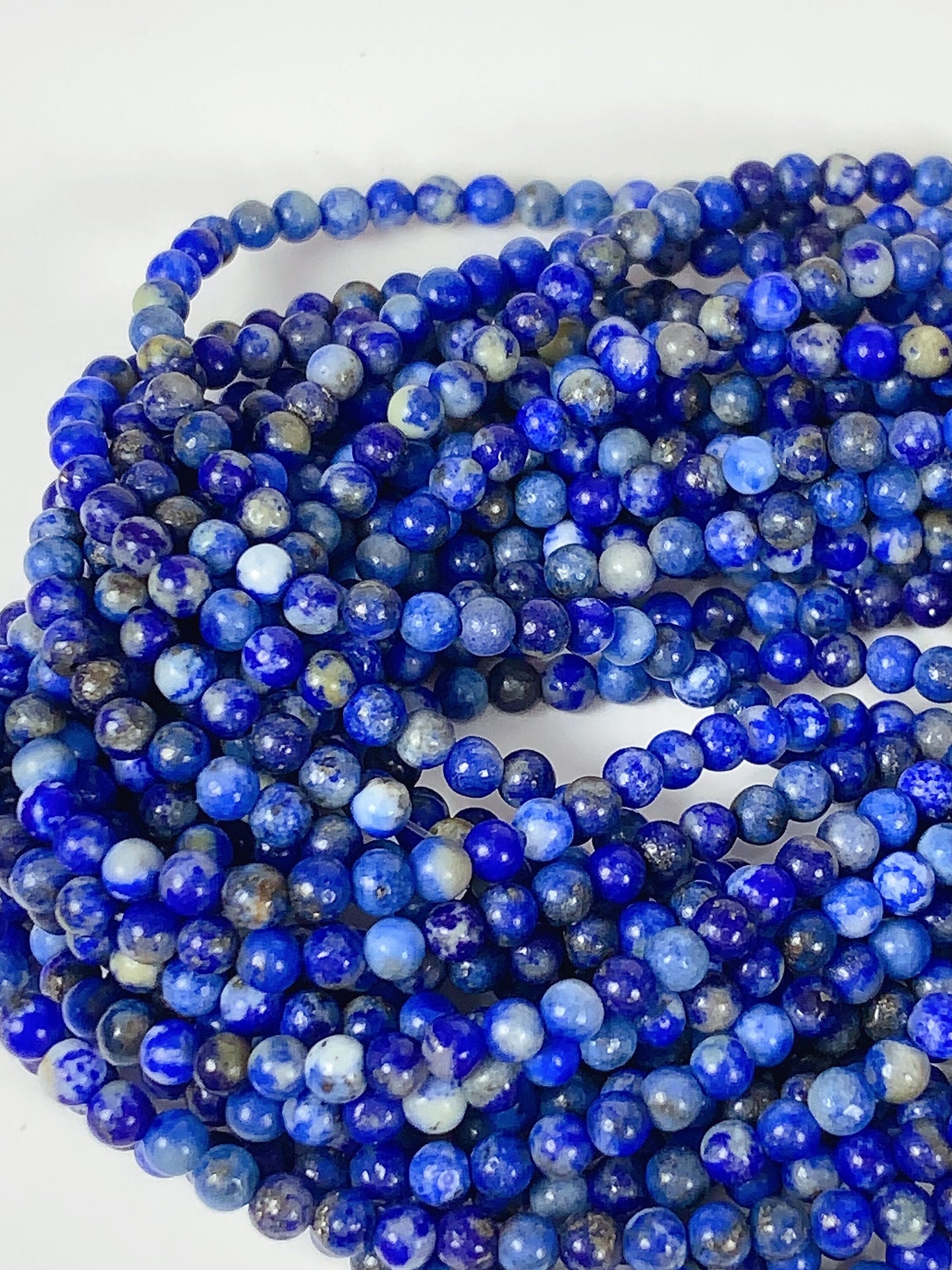 Natural Blue Golden Lapis Lazuli Beads: 15.5" Smooth Round Strand