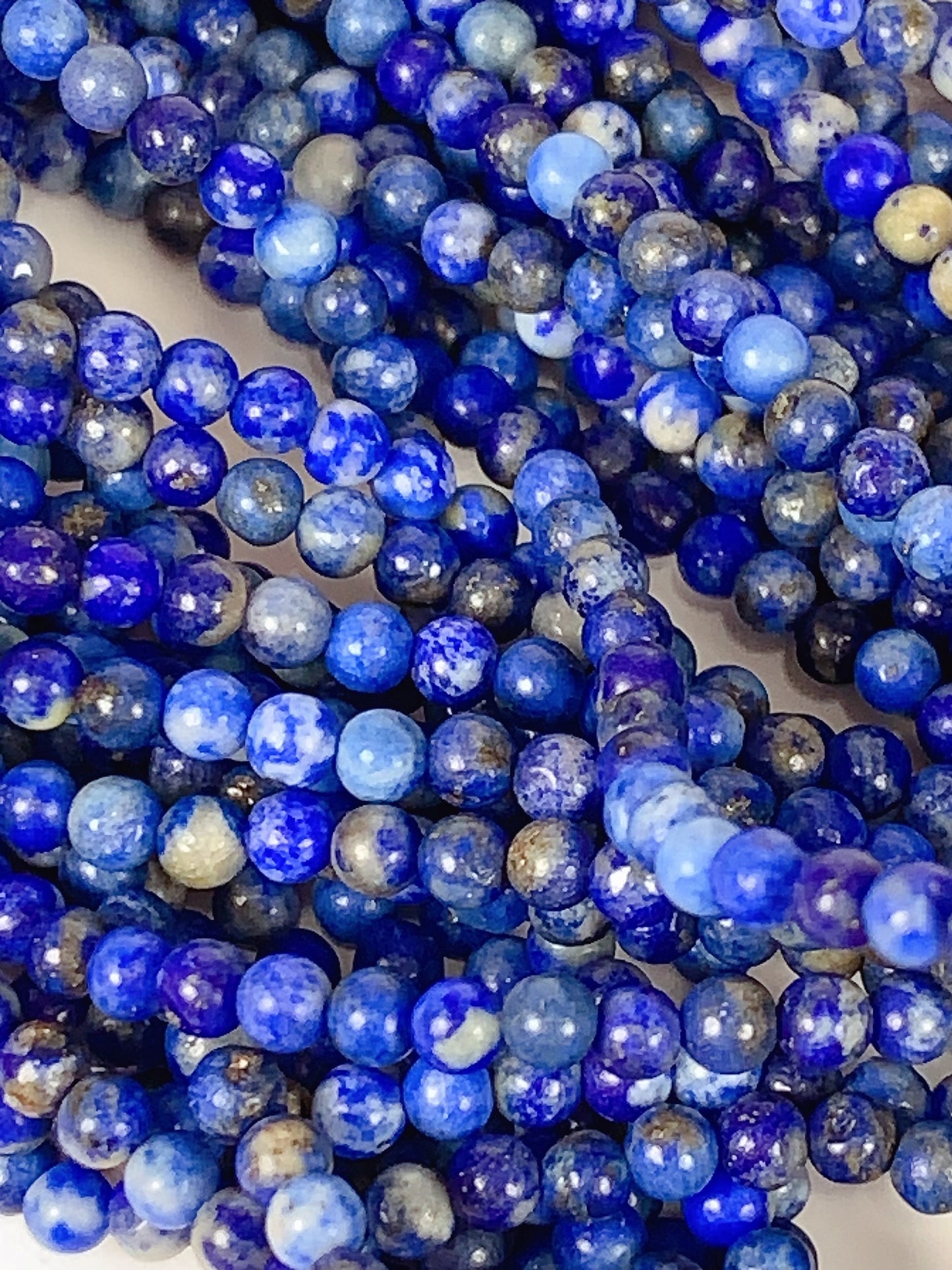 Natural Blue Golden Lapis Lazuli Beads: 15.5" Smooth Round Strand