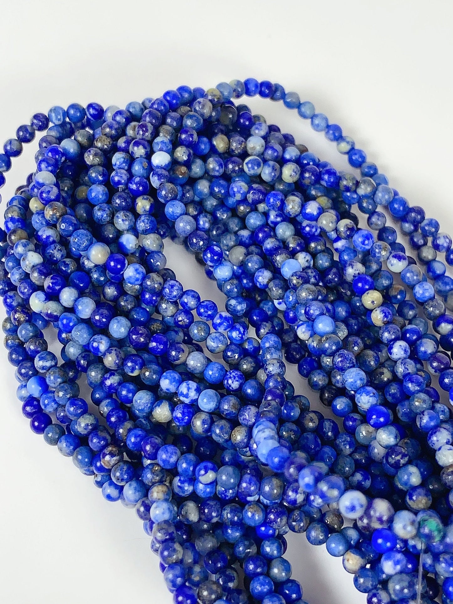 Natural Blue Golden Lapis Lazuli Beads: 15.5" Smooth Round Strand
