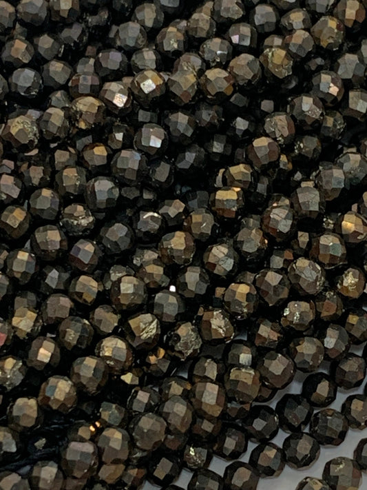 Black Gold Titanium Hematite  Faceted Round Beads 15.5" Strand 2mm 3mm 4mm