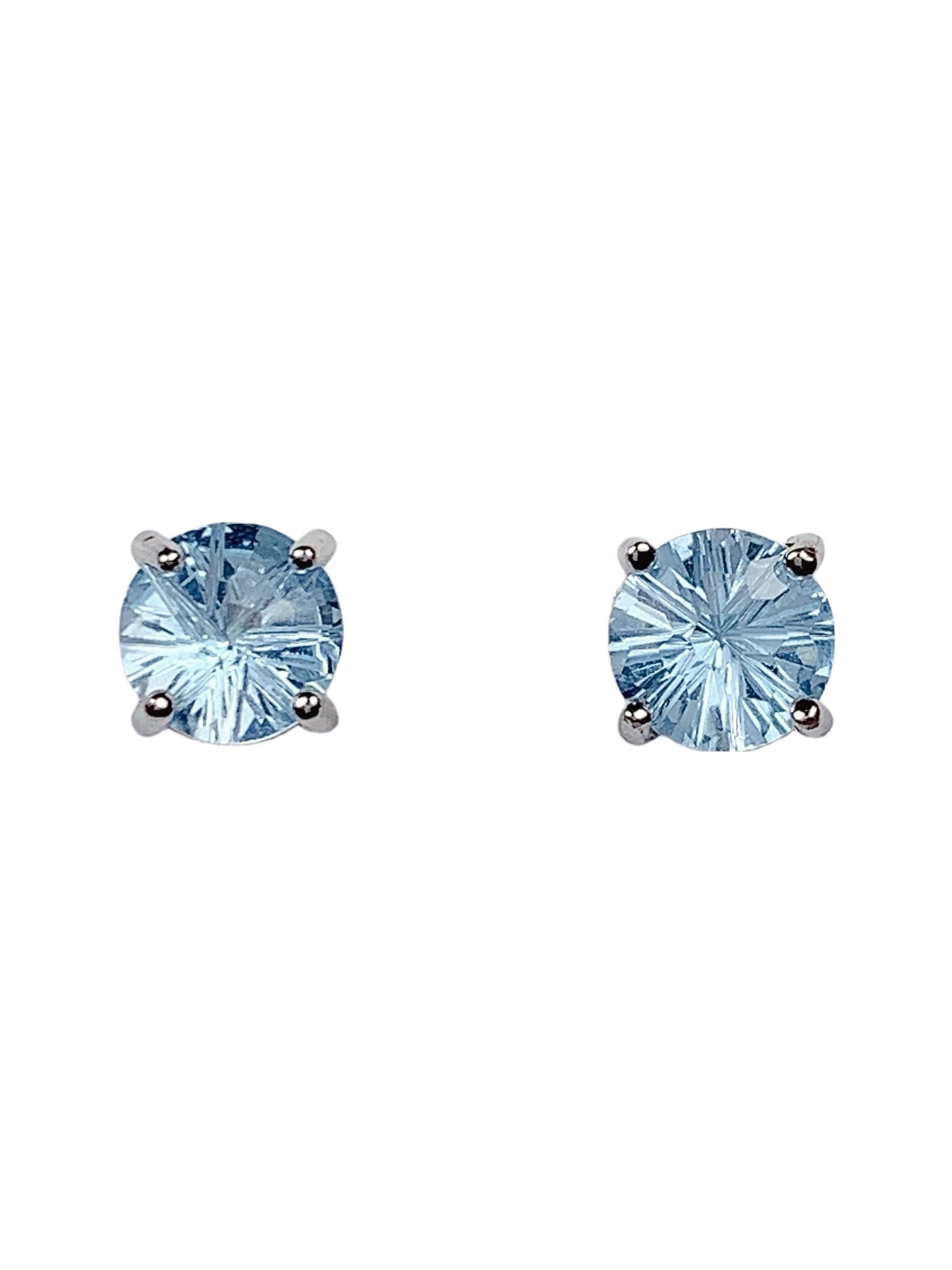 6mm Grade AAA Genuine Natural Sky Blue Topaz Millennium Cut 18k Gold Plated S 925 Sterling Silver Earring