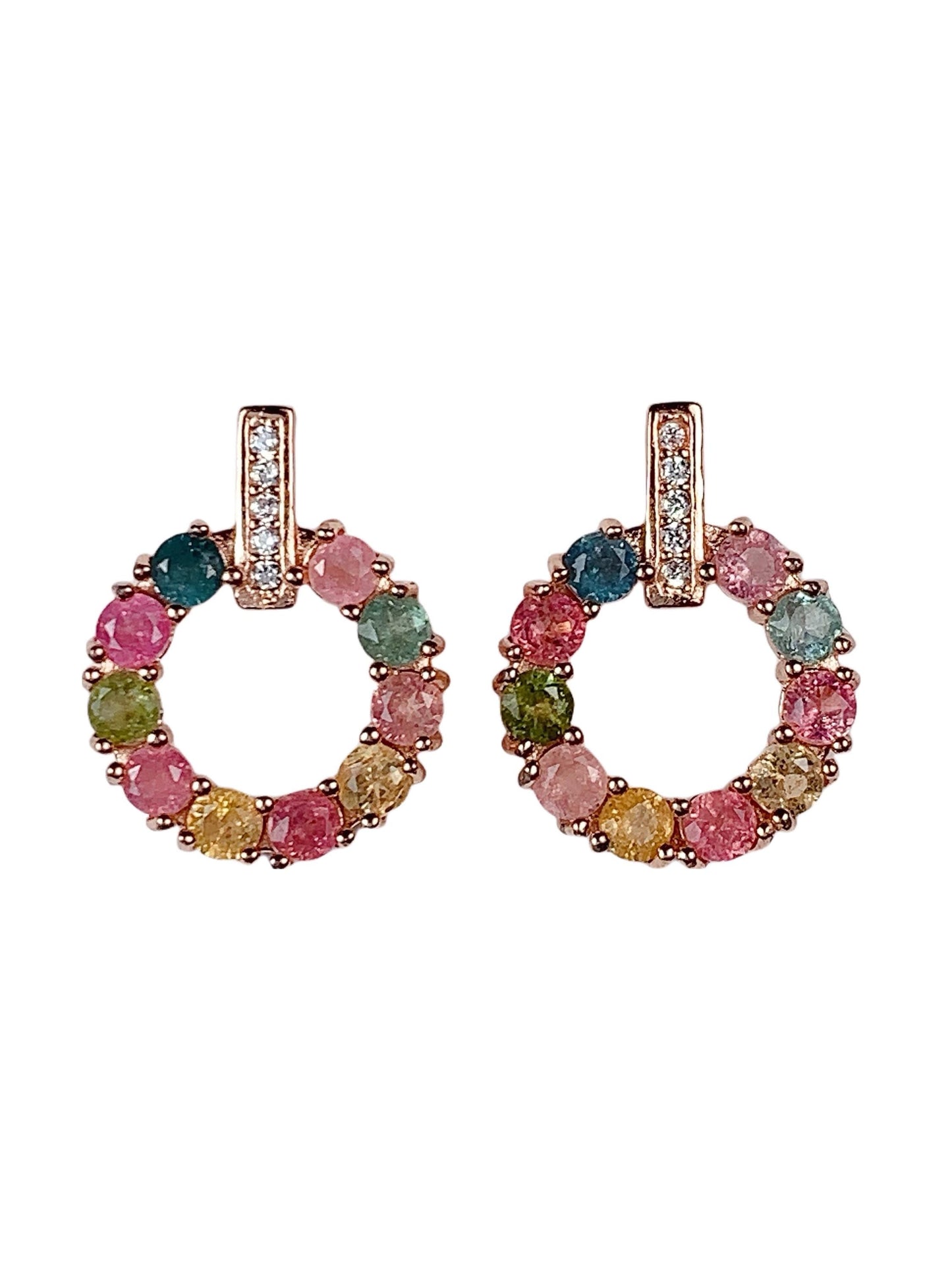 Rainbow Tourmaline Sterling Silver Earrings: 18k Gold Plated