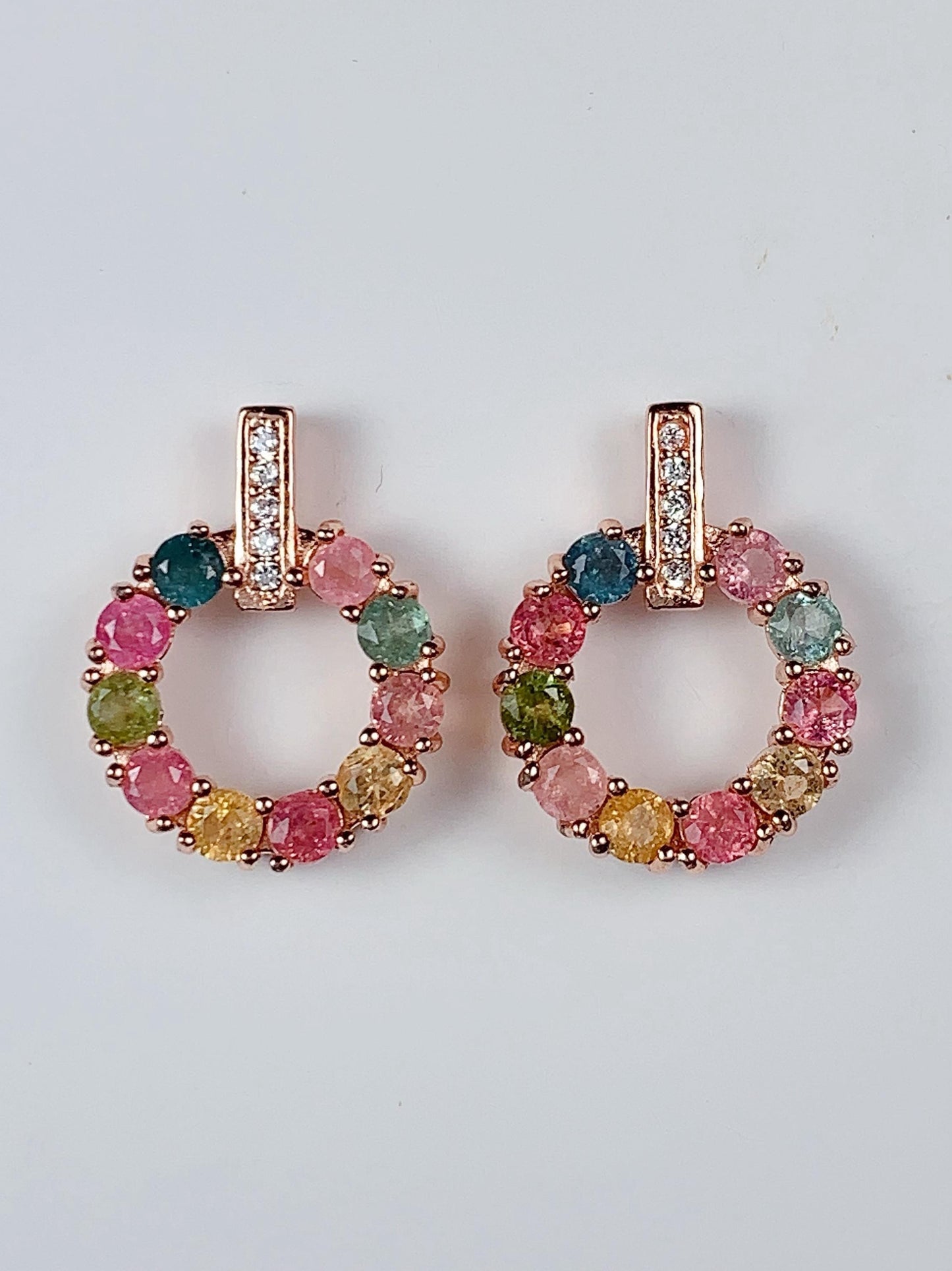 Rainbow Tourmaline Sterling Silver Earrings: 18k Gold Plated