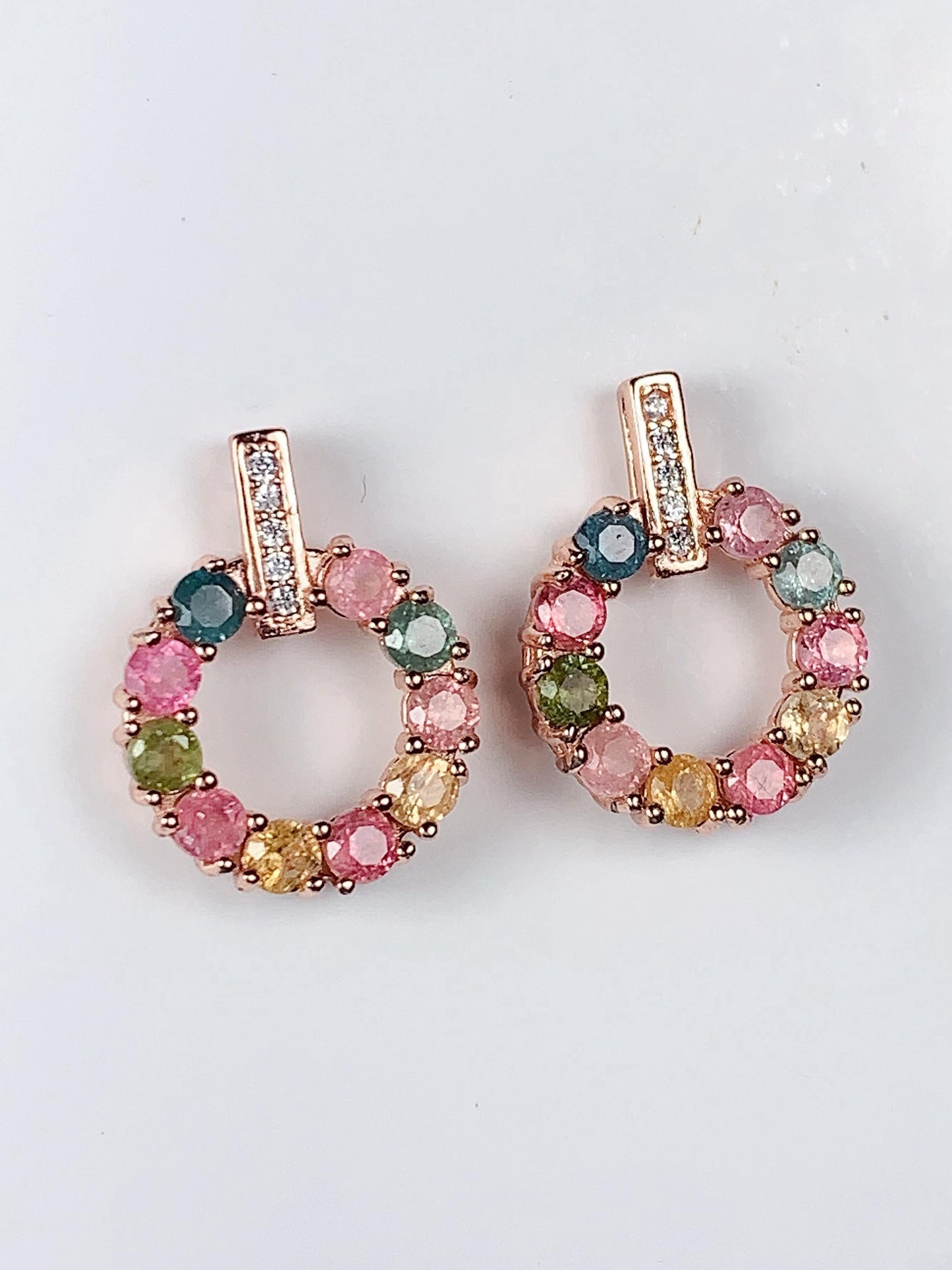 Rainbow Tourmaline Sterling Silver Earrings: 18k Gold Plated