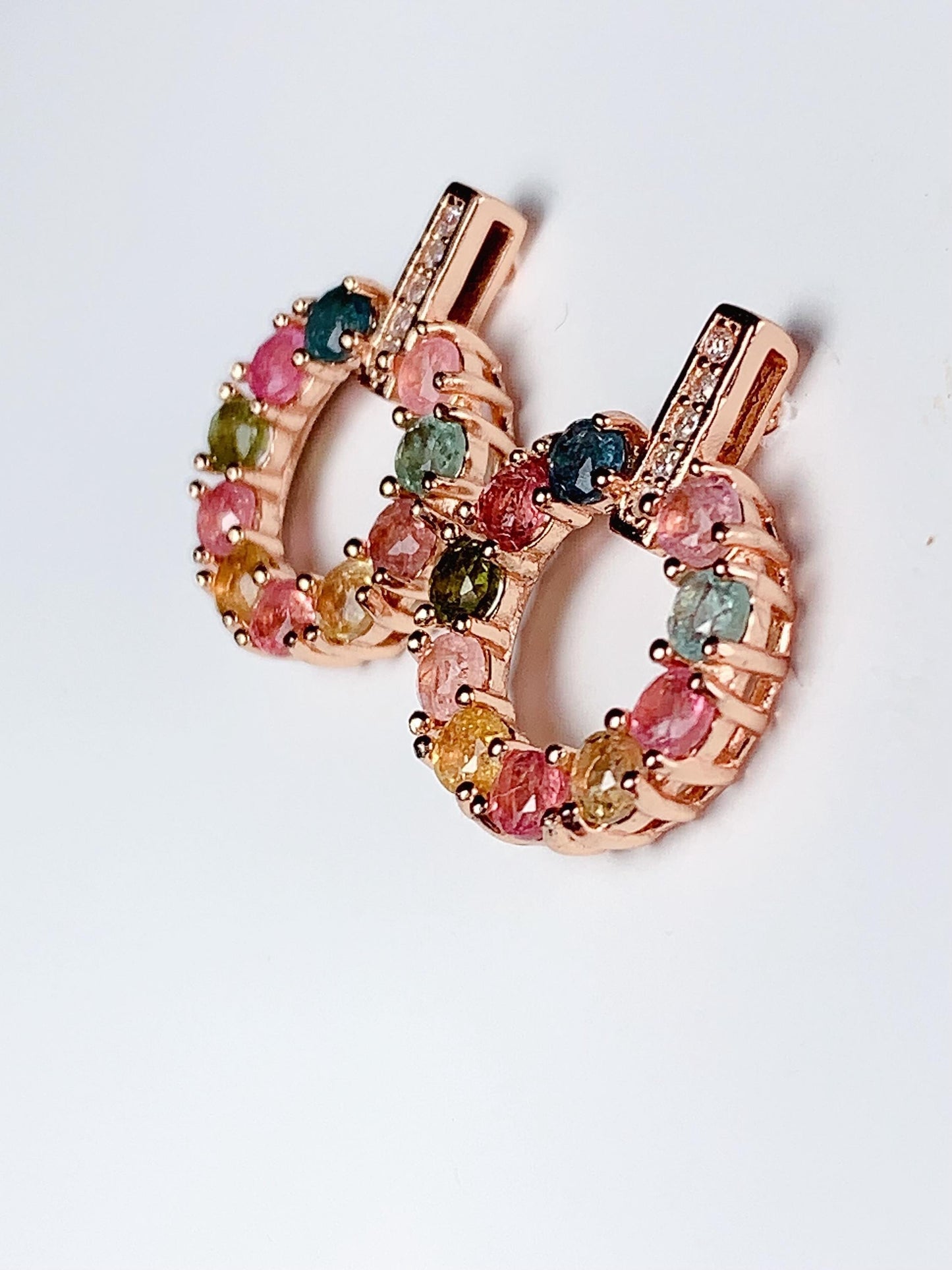 Rainbow Tourmaline Sterling Silver Earrings: 18k Gold Plated