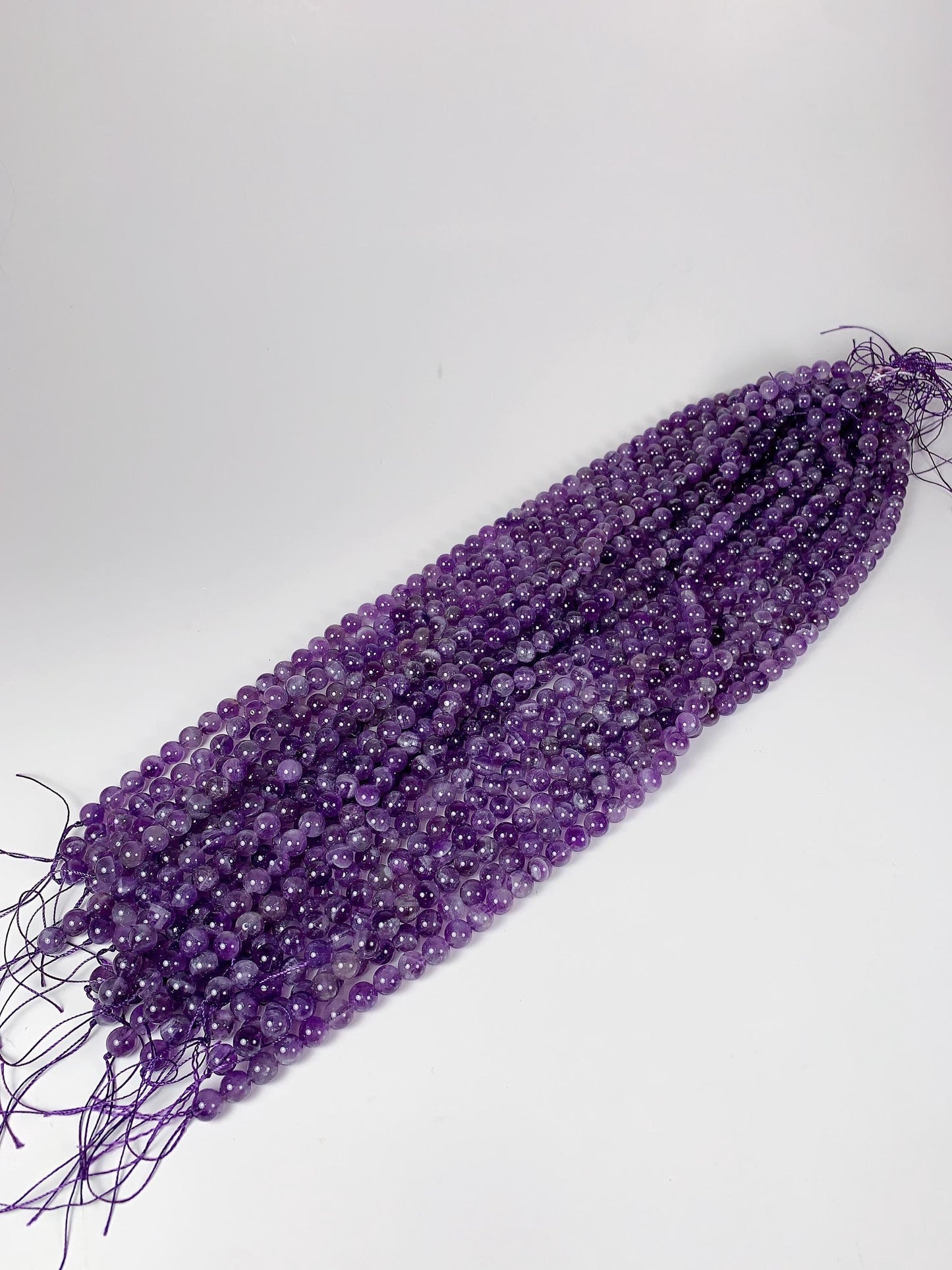 Amethyst White Stripe Quartz Beads: Natural Smooth Round, 15.5" Strand