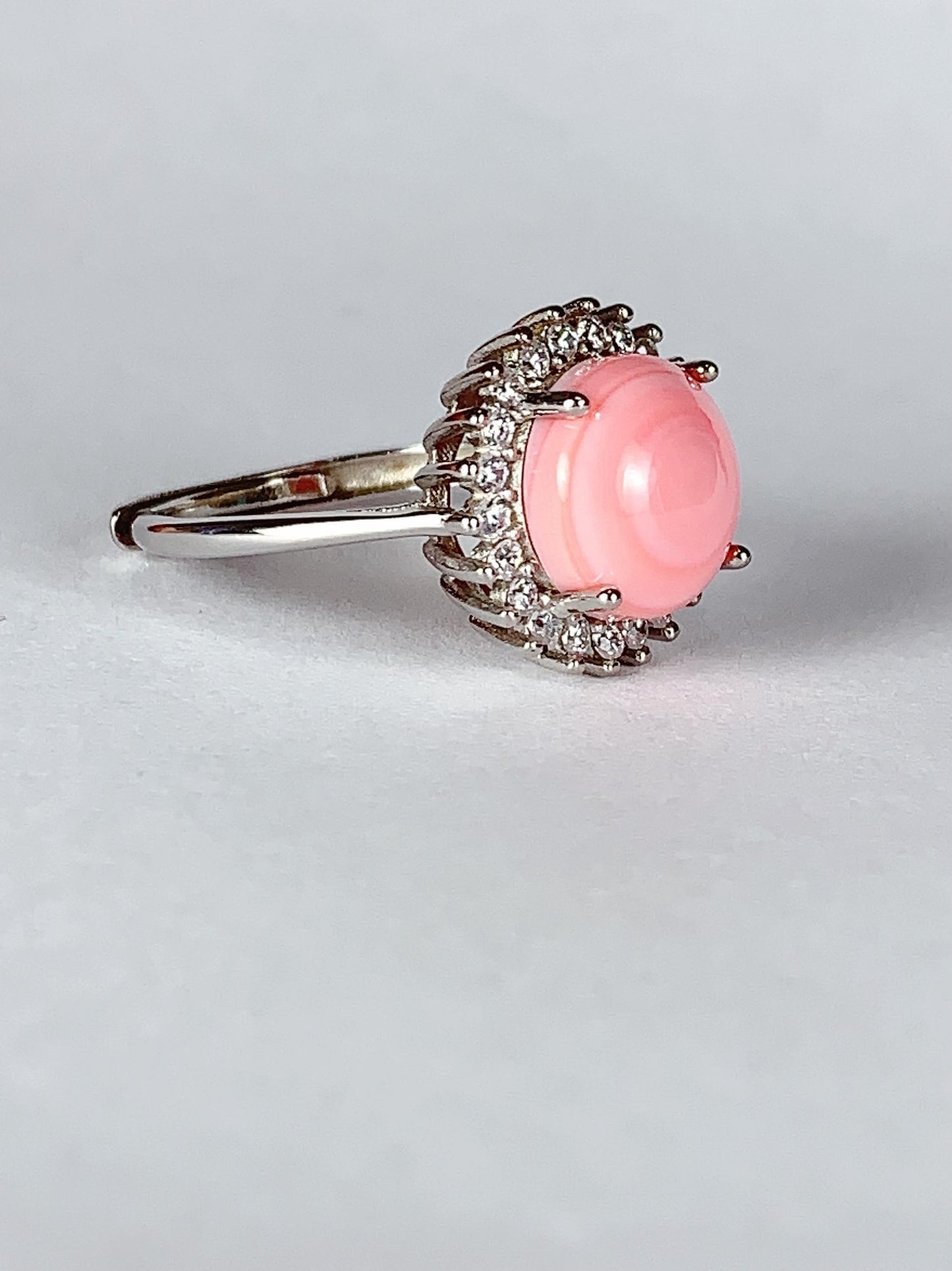 10mm Genuine Natural Queen Conch round Cut 18K Gold Plated S 925 Sterling Silver Ring