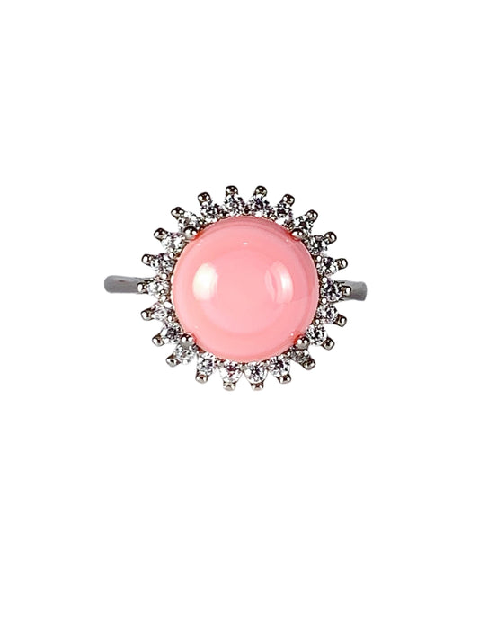 10mm Genuine Natural Queen Conch round Cut 18K Gold Plated S 925 Sterling Silver Ring