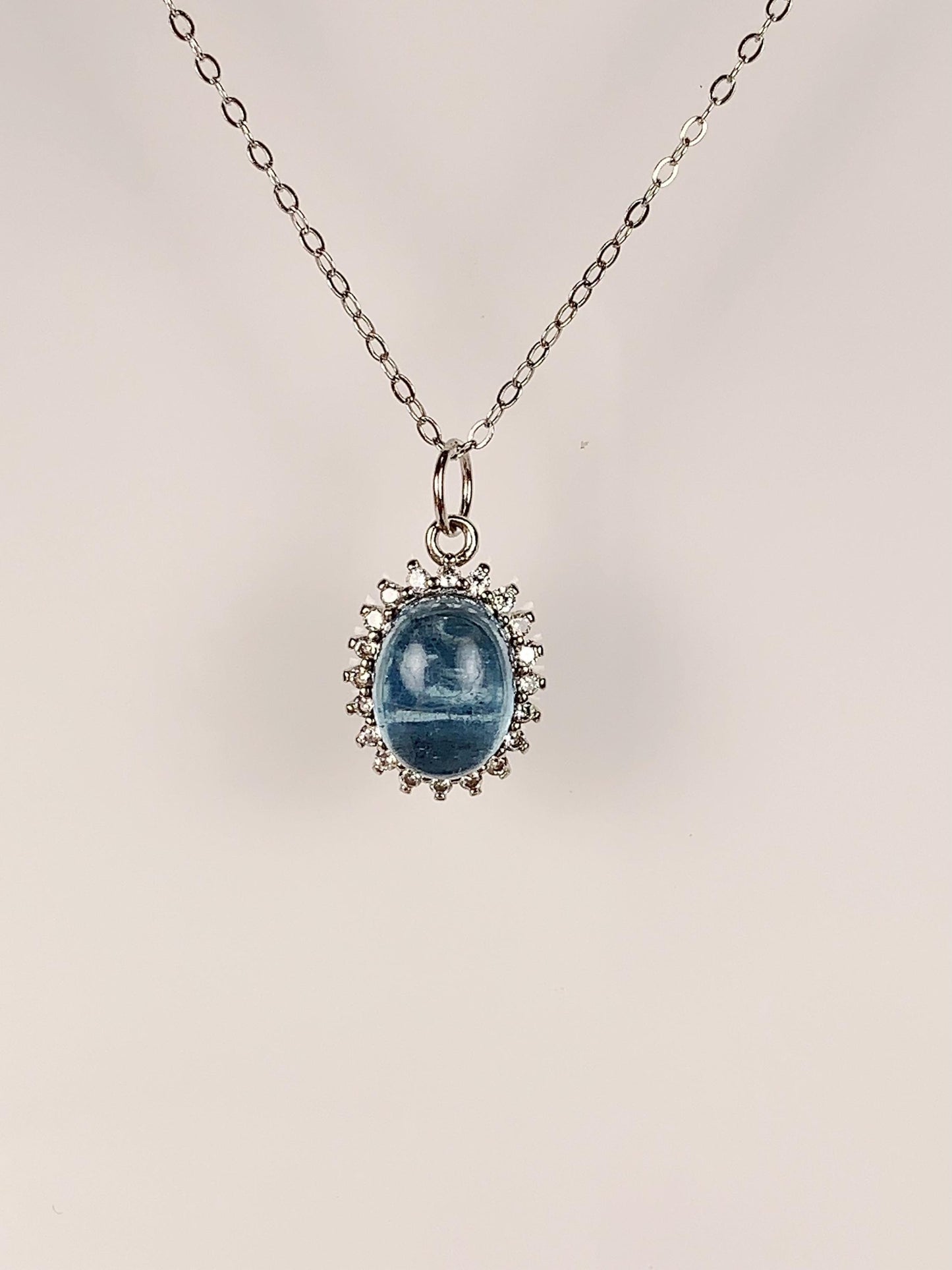 Oval Aquamarine Pendant Necklace: 18K Gold Plated Sterling Silver