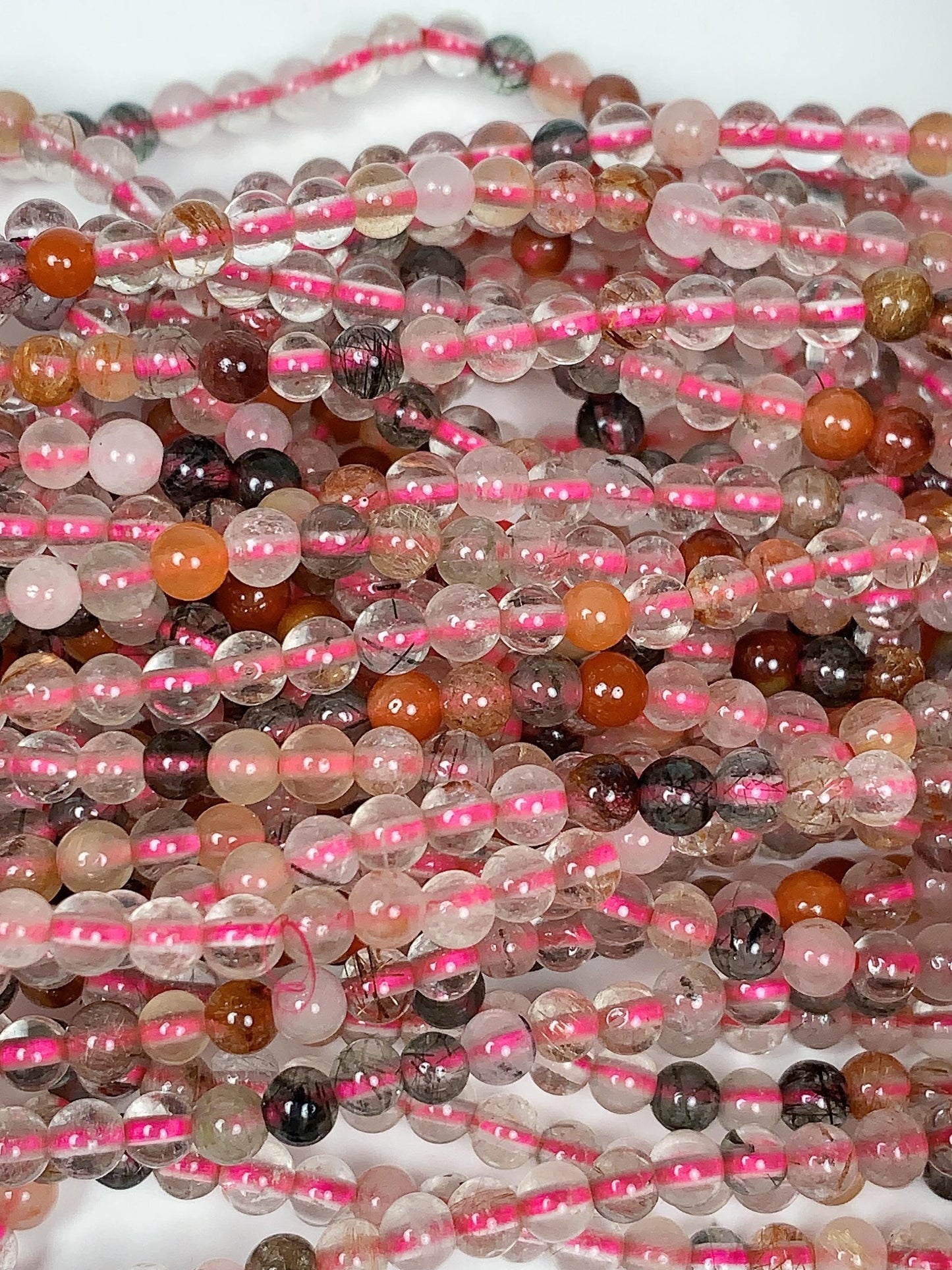 Rainbow Rutilated Quartz Beads: AAA Grade, 3mm Round, 15.5" Strand