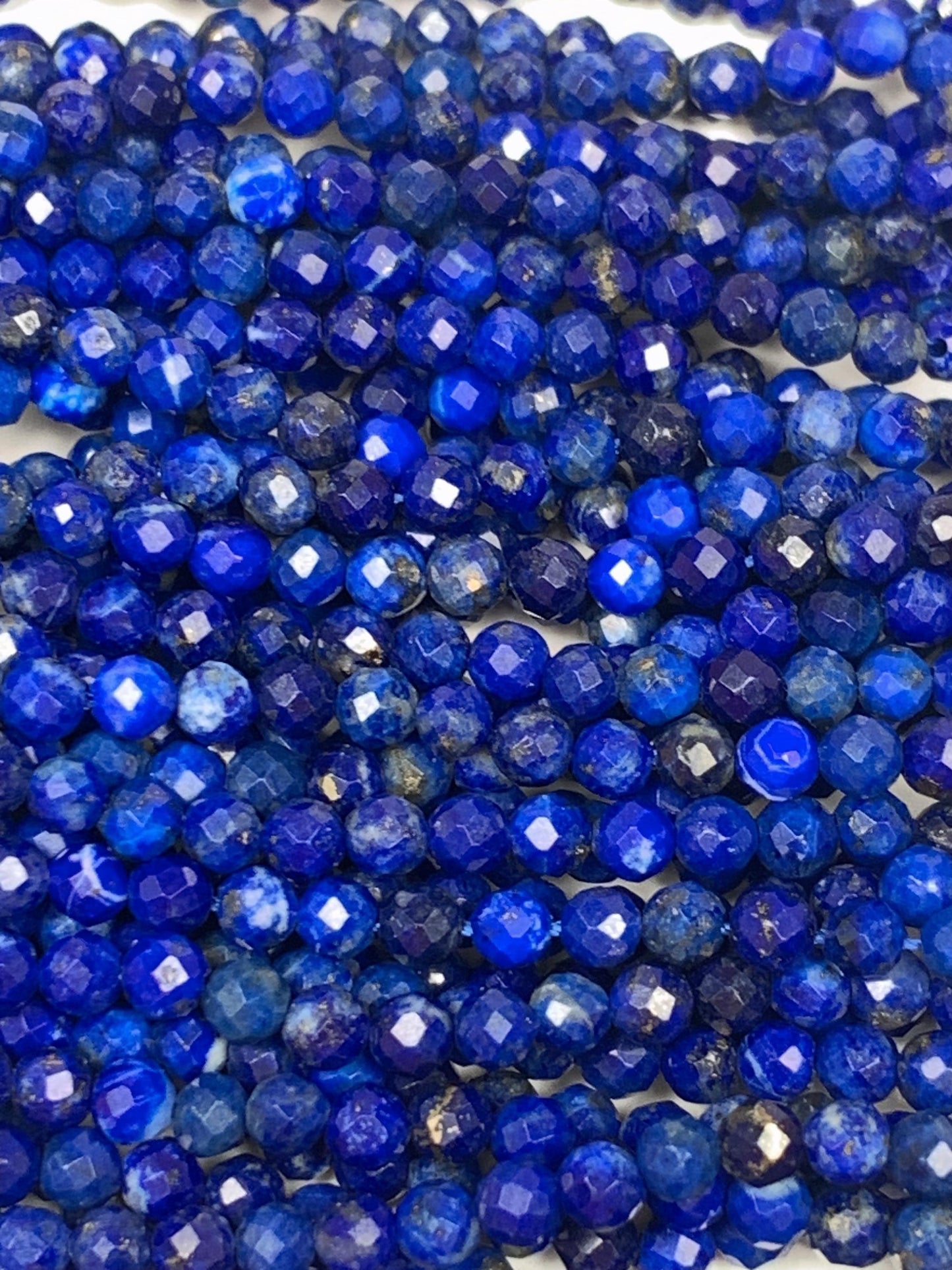 Faceted Lapis Lazuli Beads: Natural Blue Golden Gemstone Strand (2mm 3mm 4mm)