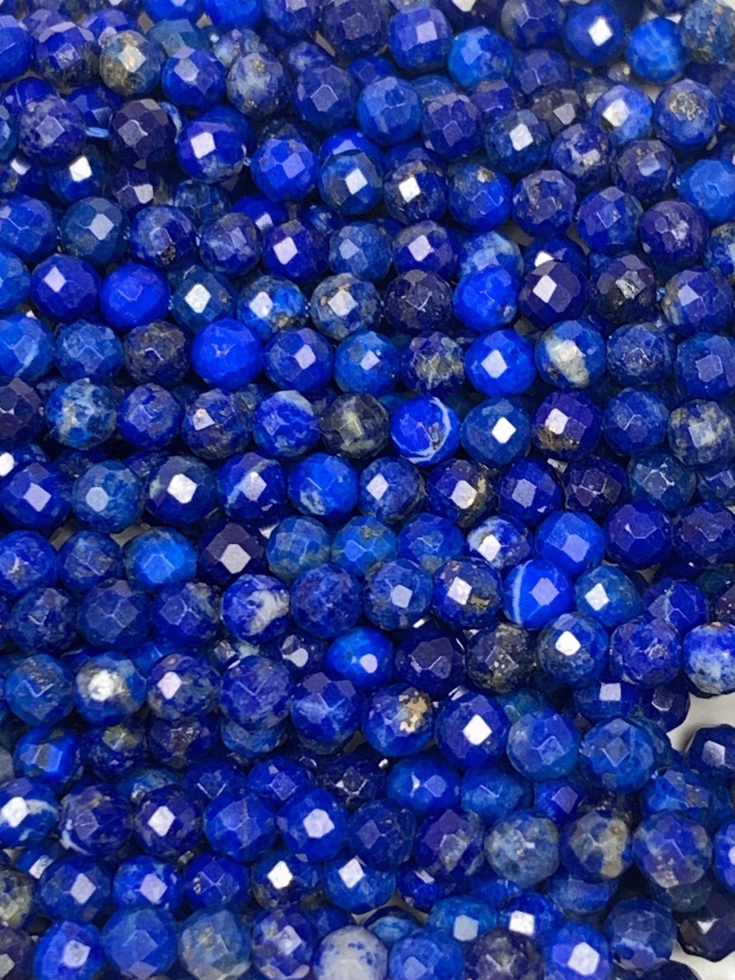 Faceted Lapis Lazuli Beads: Natural Blue Golden Gemstone Strand (2mm 3mm 4mm)