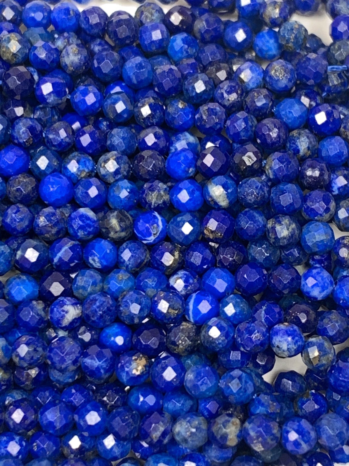 Faceted Lapis Lazuli Beads: Natural Blue Golden Gemstone Strand (2mm 3mm 4mm)