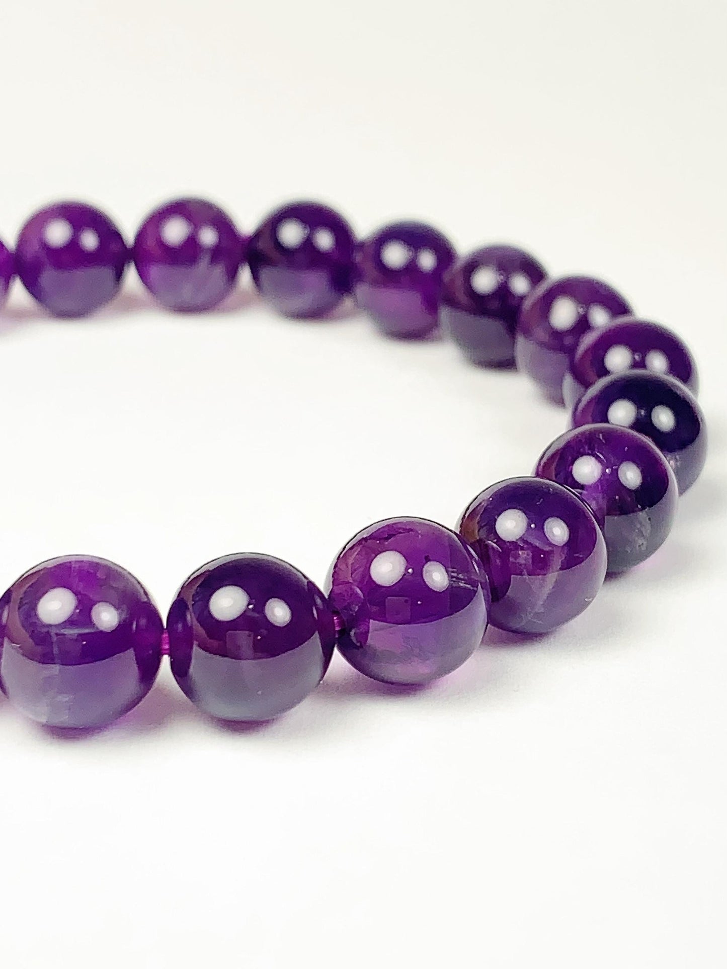 Grade AA Genuine Natural Deep Purple Amethyst Smooth Round Stretch Bracelet 8mm