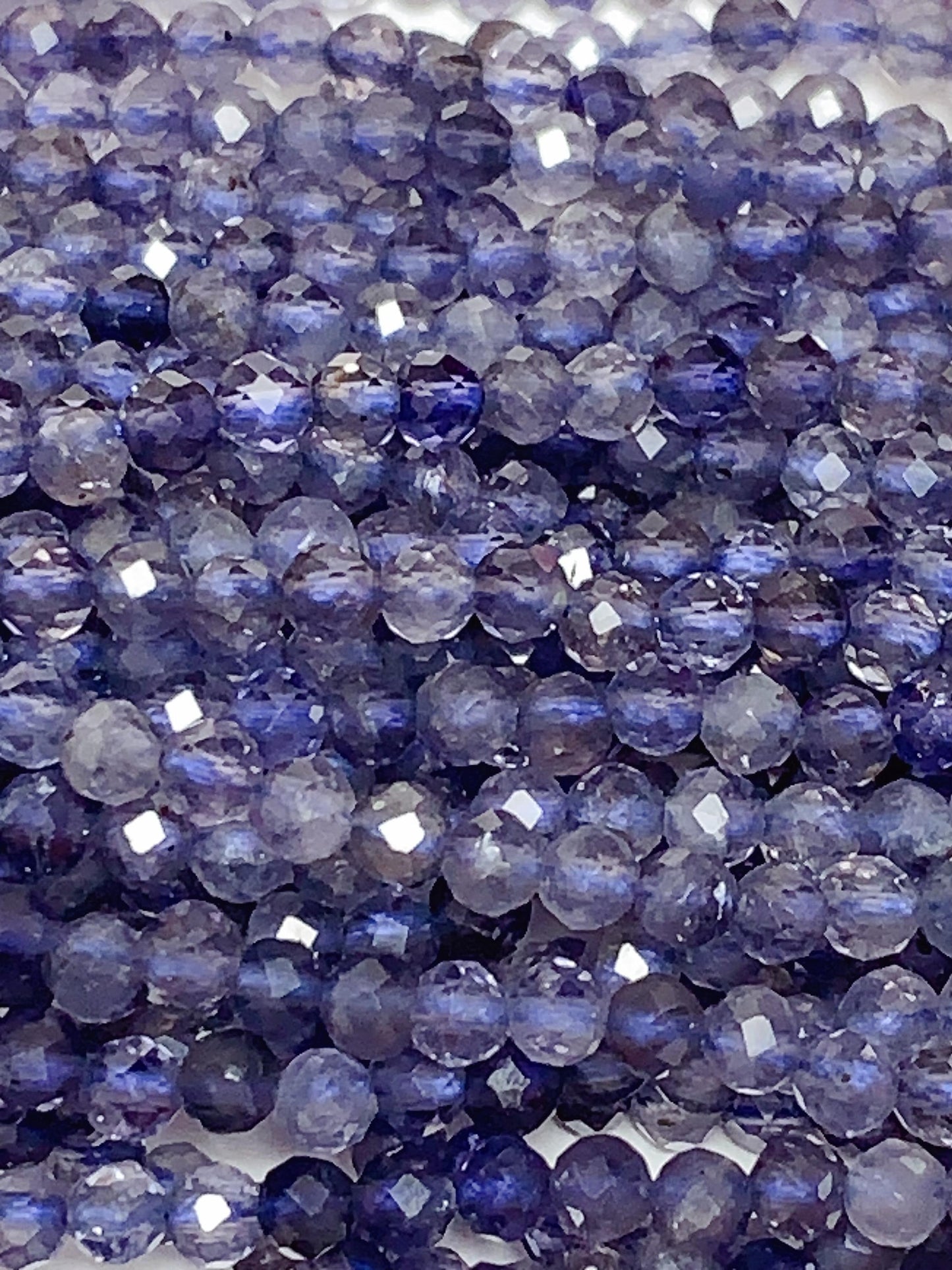 AAA Natural Blue Iolite Cordierite Faceted Round Beads (15.5" Strand)