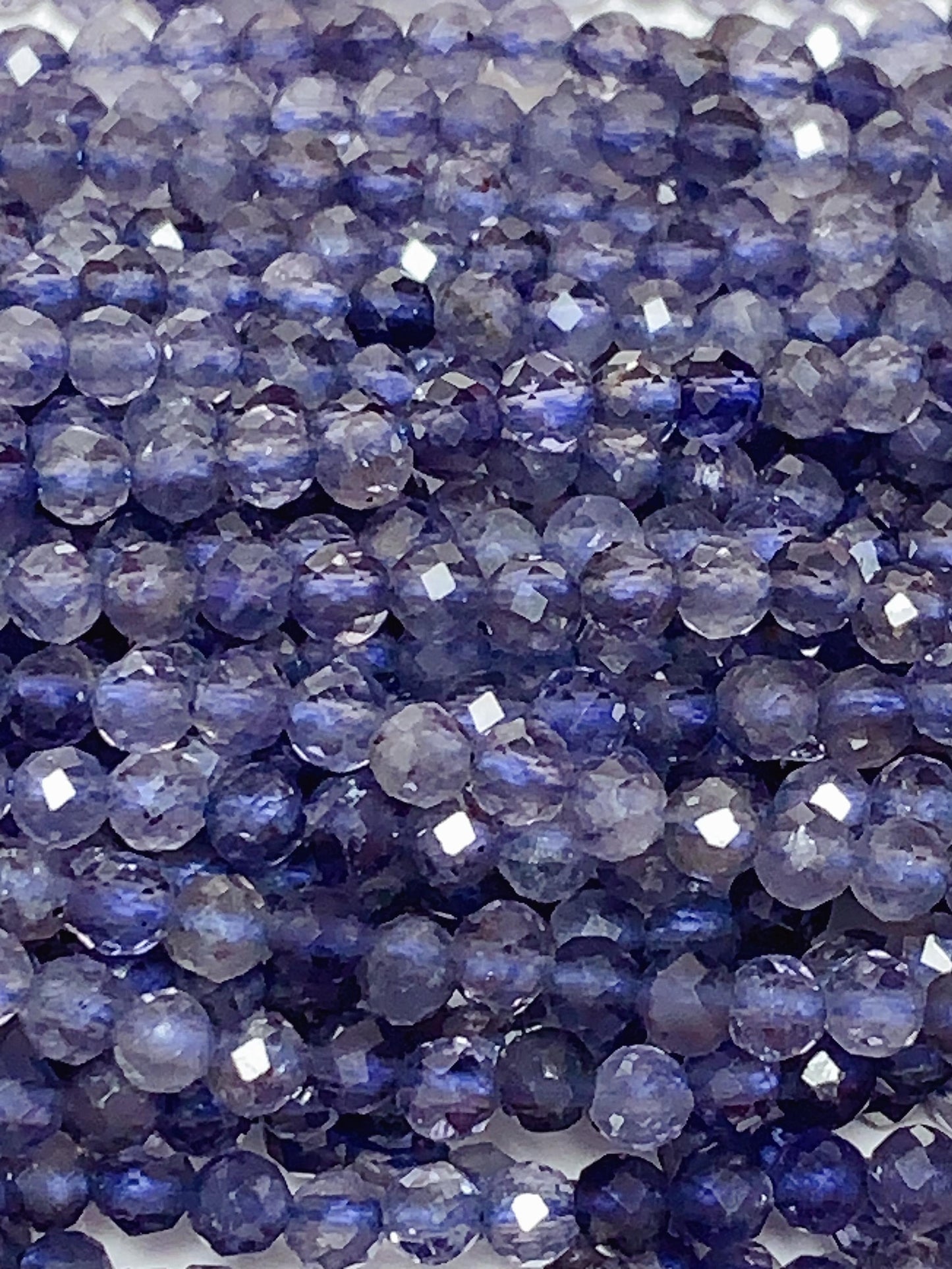 AAA Natural Blue Iolite Cordierite Faceted Round Beads (15.5" Strand)