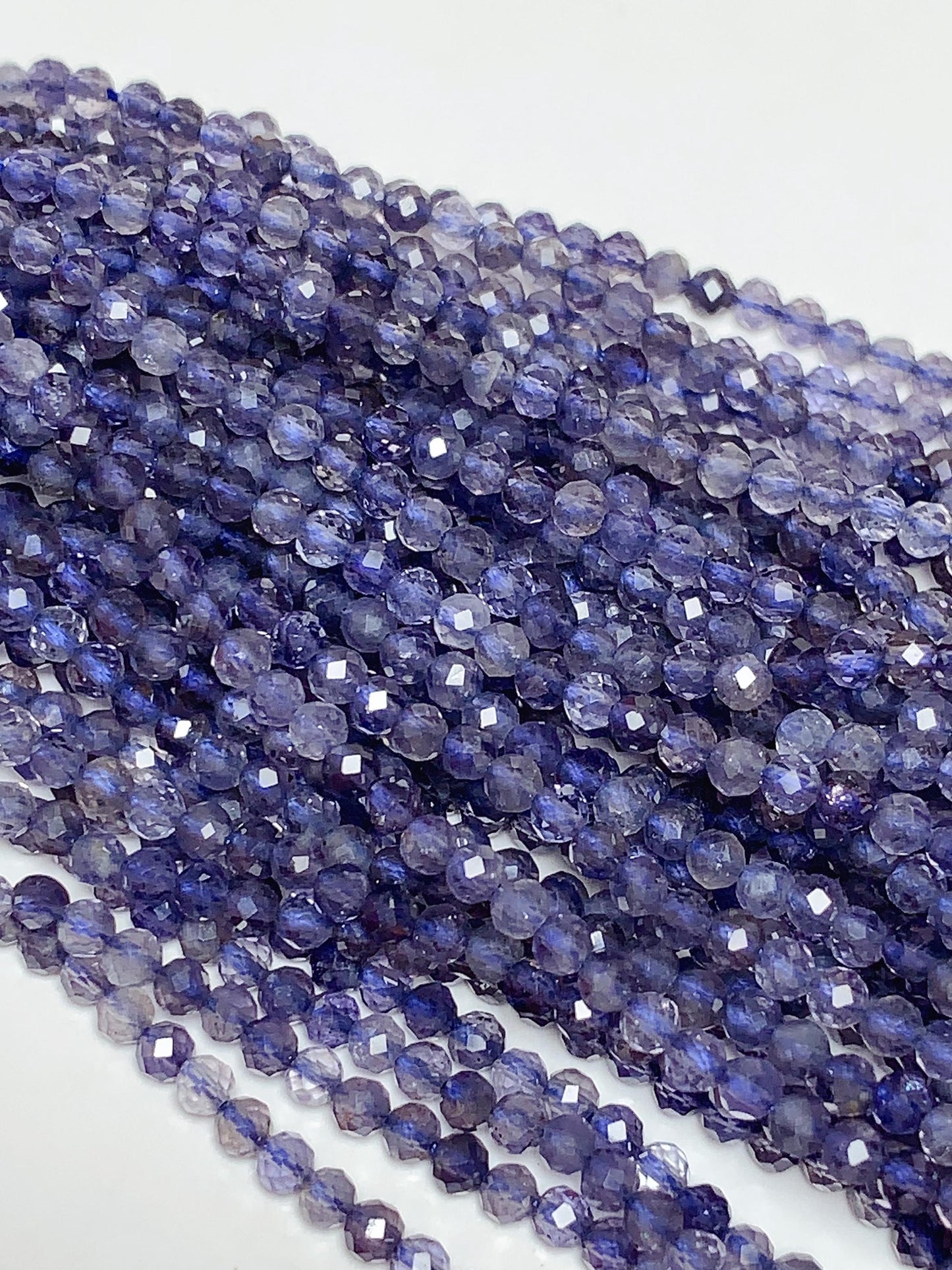 AAA Natural Blue Iolite Cordierite Faceted Round Beads (15.5" Strand)